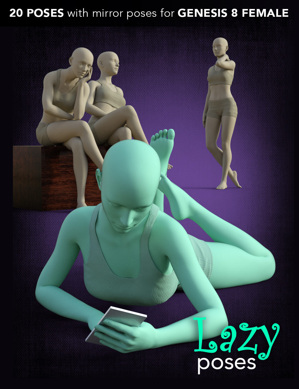 Lazy Poses for Genesis 8 Female by: SJohnston Studio, 3D Models by Daz 3D