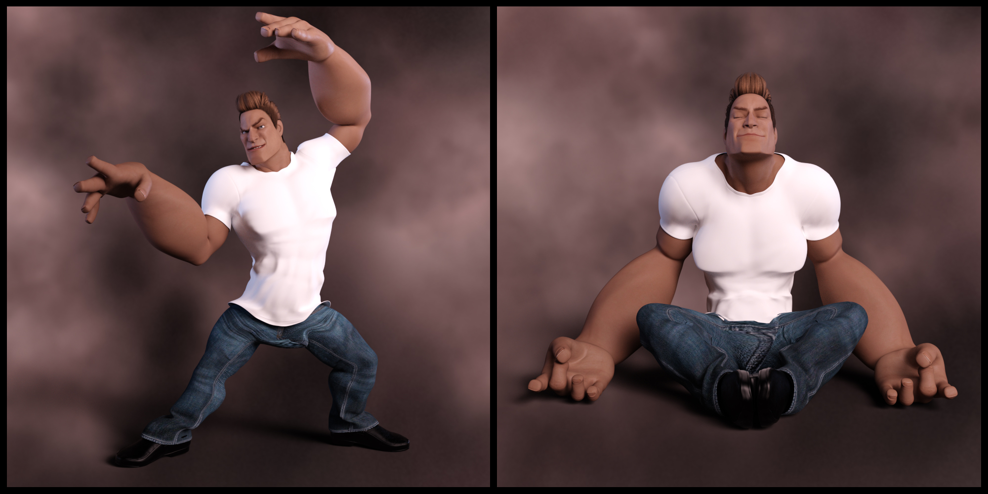 Variety Poses and Expressions for Toon Dwayne 8 and Genesis 8 Male
