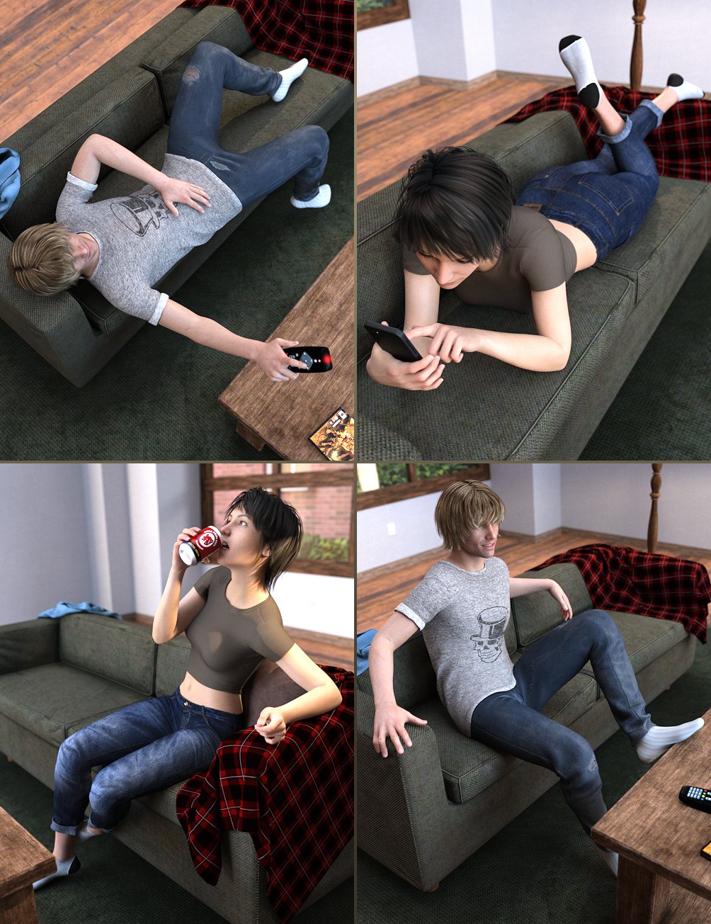 Couch Potato Poses for Genesis 8 by: Predatron, 3D Models by Daz 3D