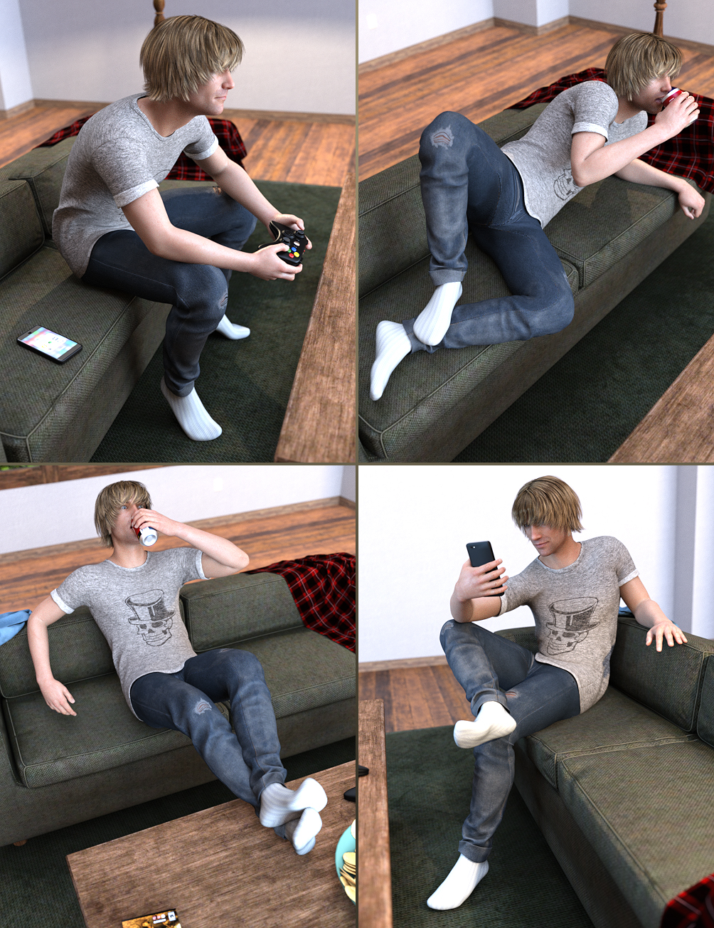 Couch Potato Poses for Genesis 8 Couch Potato Poses for Genesis 8 by: Predatron, 3D Models by Daz 3D