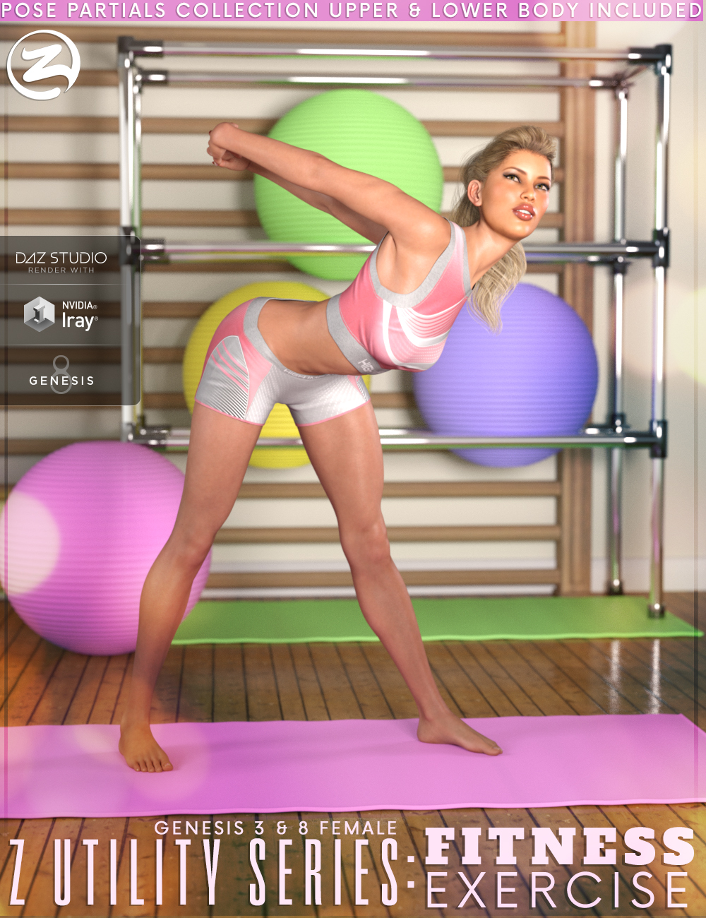 Z Utility Series : Fitness Exercise - Poses and Partials for Genesis 3 and 8 Female by: Zeddicuss, 3D Models by Daz 3D