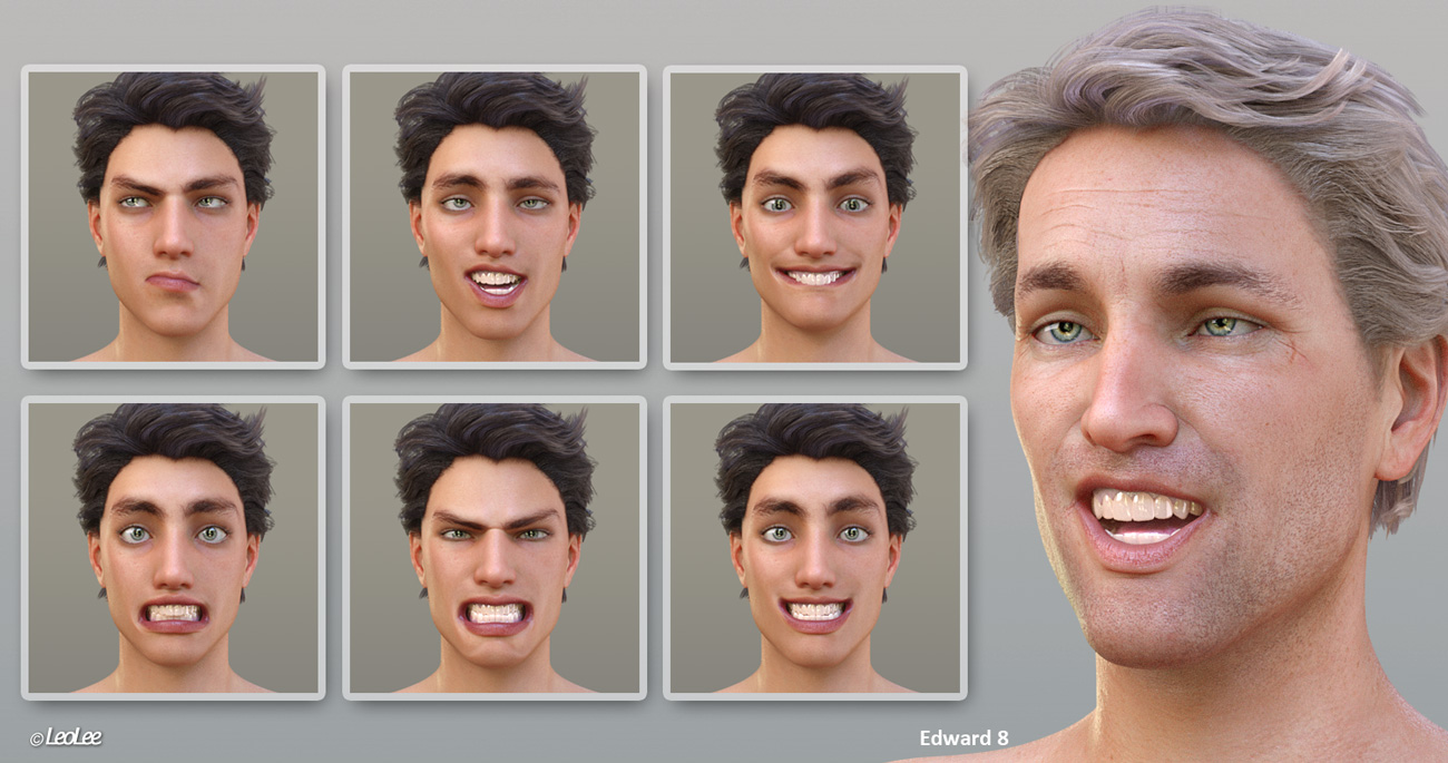 Grimaces - Dialable & One-Click Expressions for Genesis 8 Male by: Leo Lee, 3D Models by Daz 3D