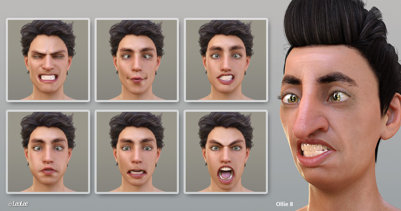 Grimaces - Dialable & One-Click Expressions for Genesis 8 Male by: Leo Lee, 3D Models by Daz 3D