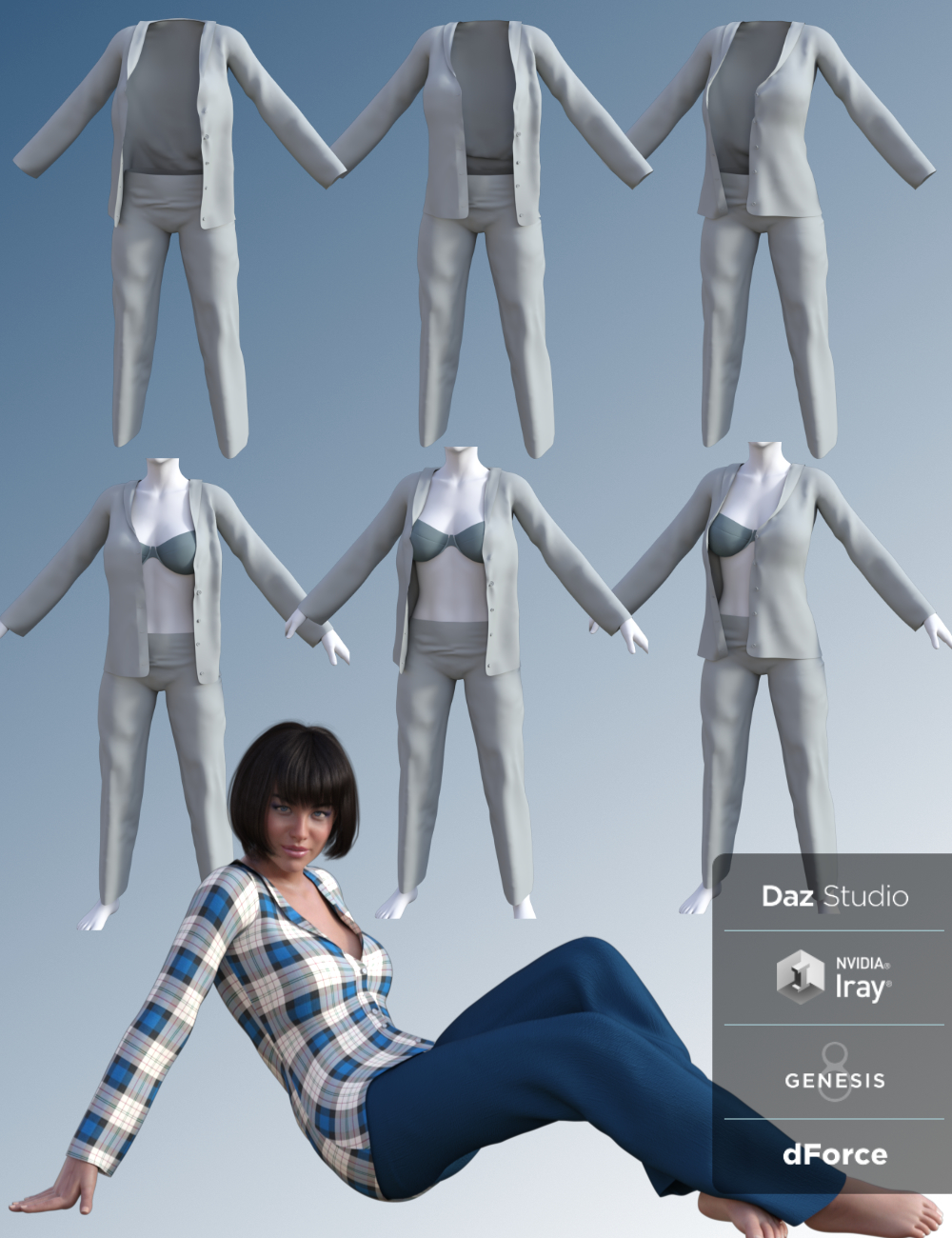 FG dForce Silk Pajamas for Genesis 8 Female(s) by: Fugazi1968, 3D Models by Daz 3D
