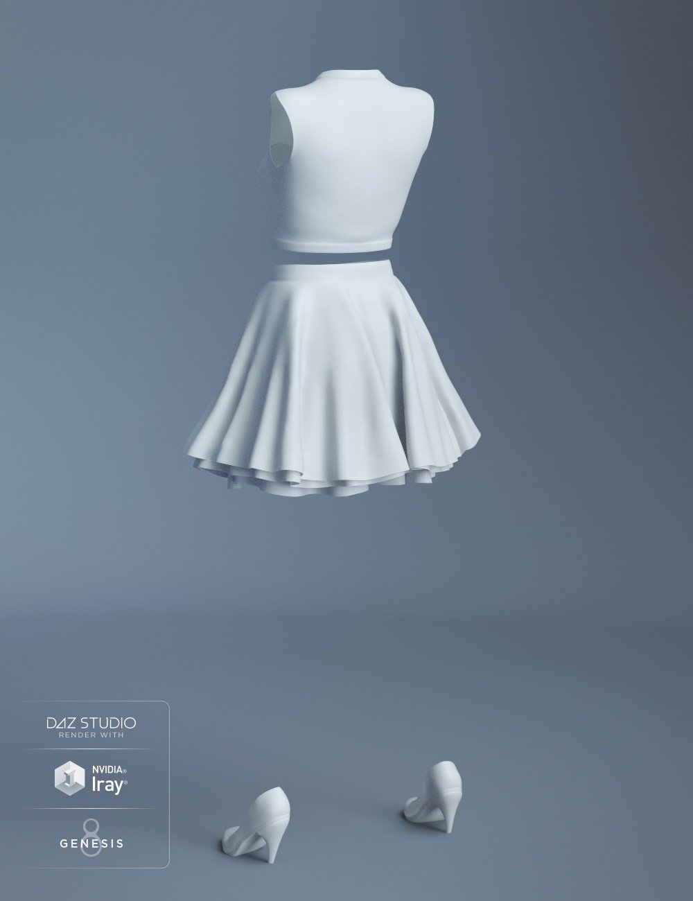 dForce Chiffon Crop Dress for Genesis 8 Female(s) by: Ryverthorn, 3D Models by Daz 3D