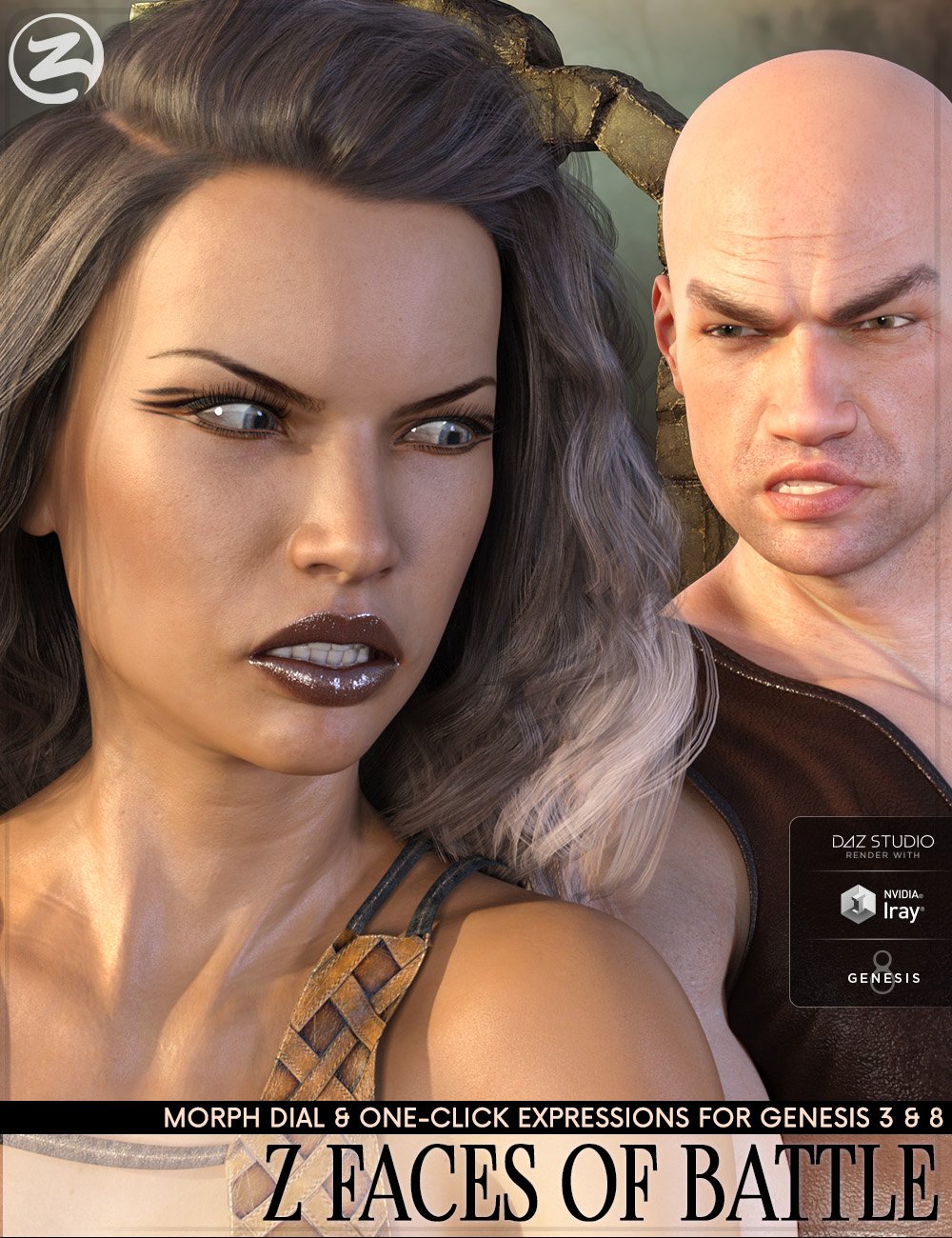 Z Faces Of Battle - Dialable and One-Click Expressions for Genesis 3 and 8 by: Zeddicuss, 3D Models by Daz 3D