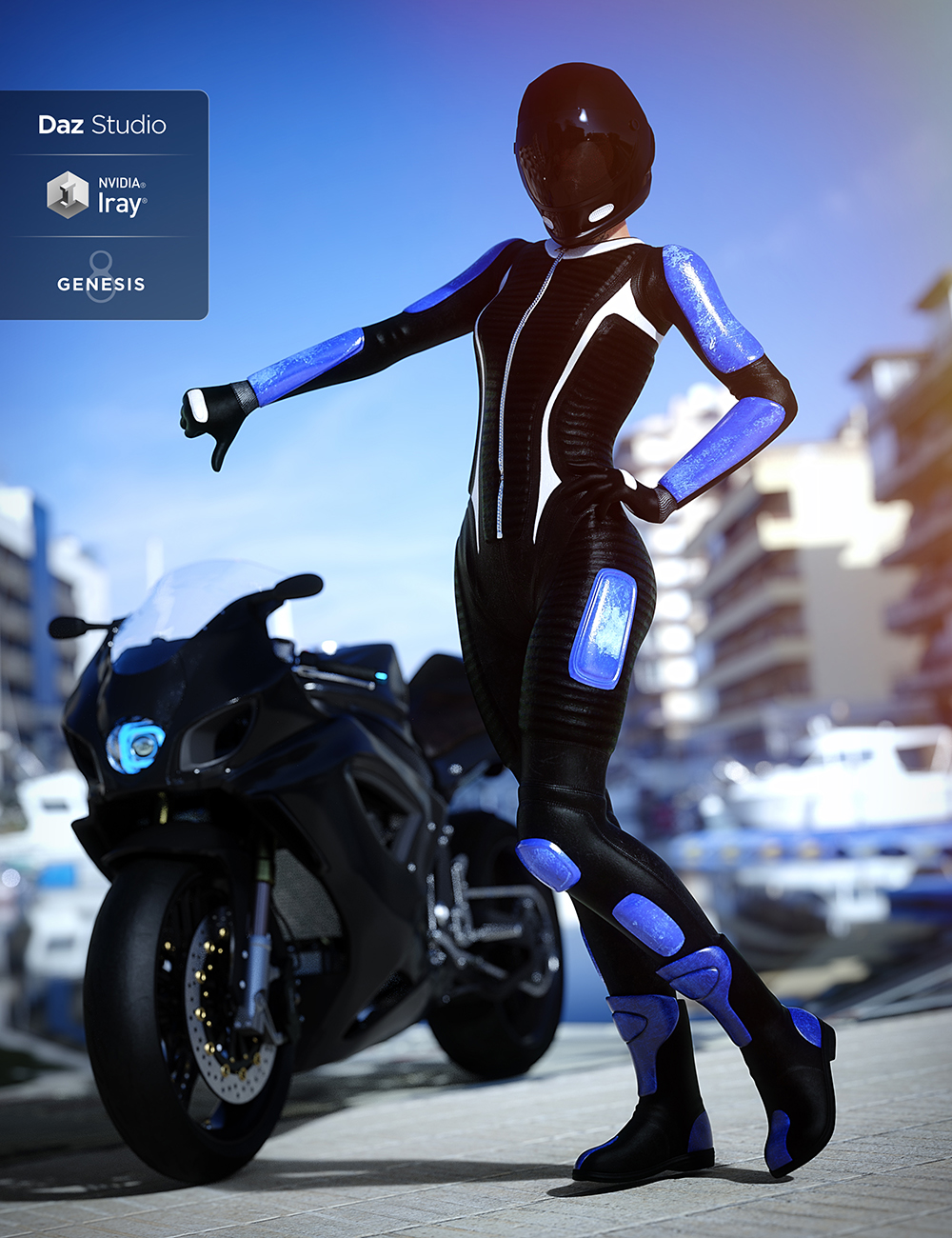Motorbike Suit Outfit for Genesis 8 Female(s) by: NikisatezShox-Design, 3D Models by Daz 3D