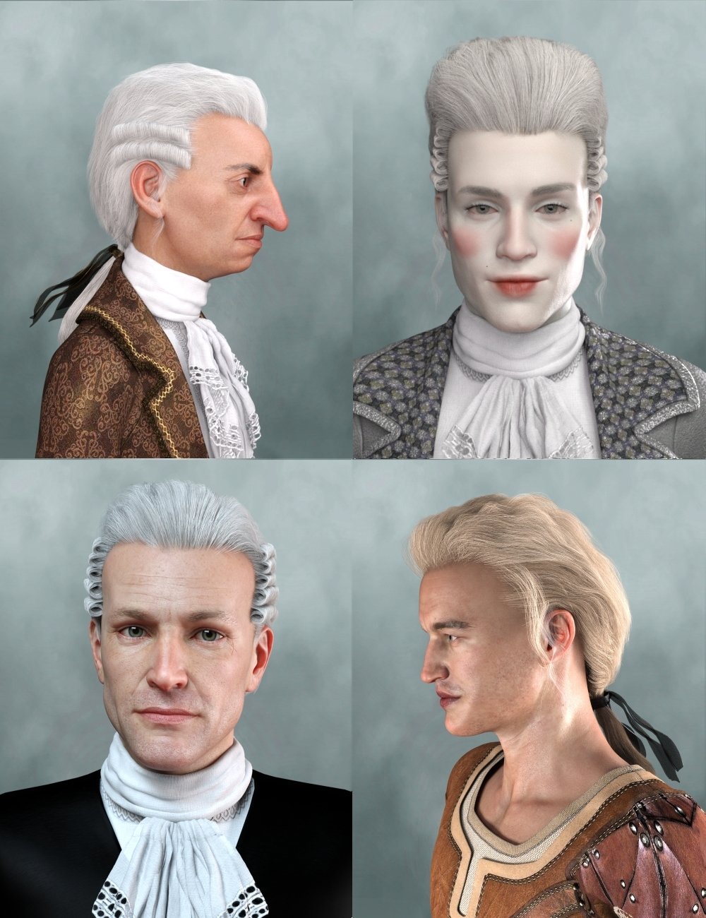 Historical Hair for Genesis 8 and 3 Male(s) by: RedzStudio, 3D Models by Daz 3D