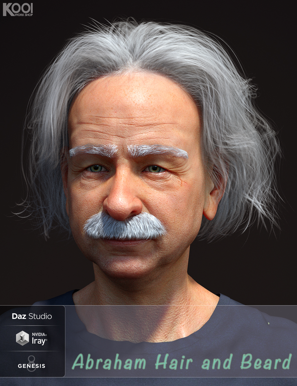 Abraham Hair and Mustache for Genesis 8 Male(s) by: Kool, 3D Models by Daz 3D