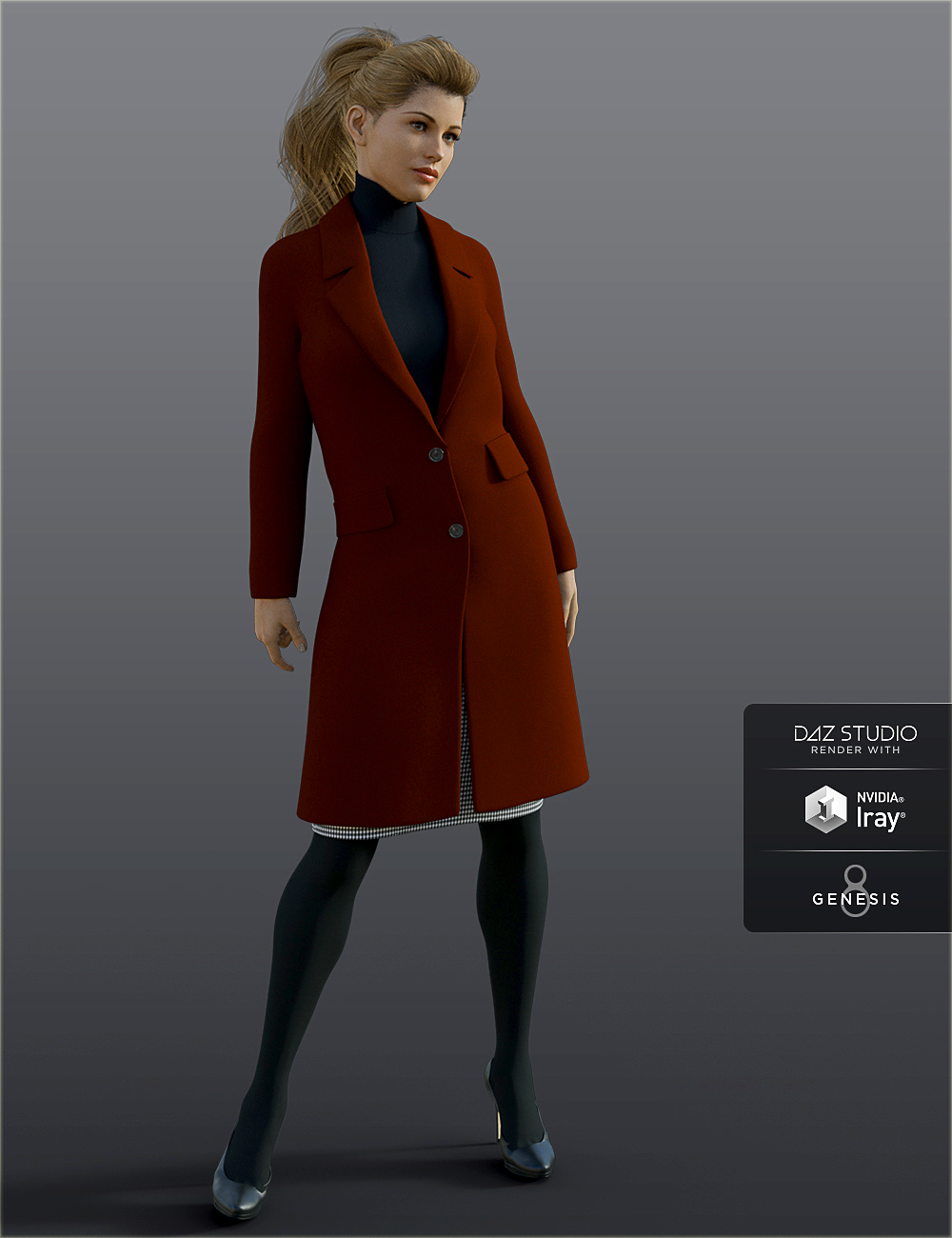 H&C Overcoat Outfit for Genesis 8 Female(s) by: IH Kang, 3D Models by Daz 3D