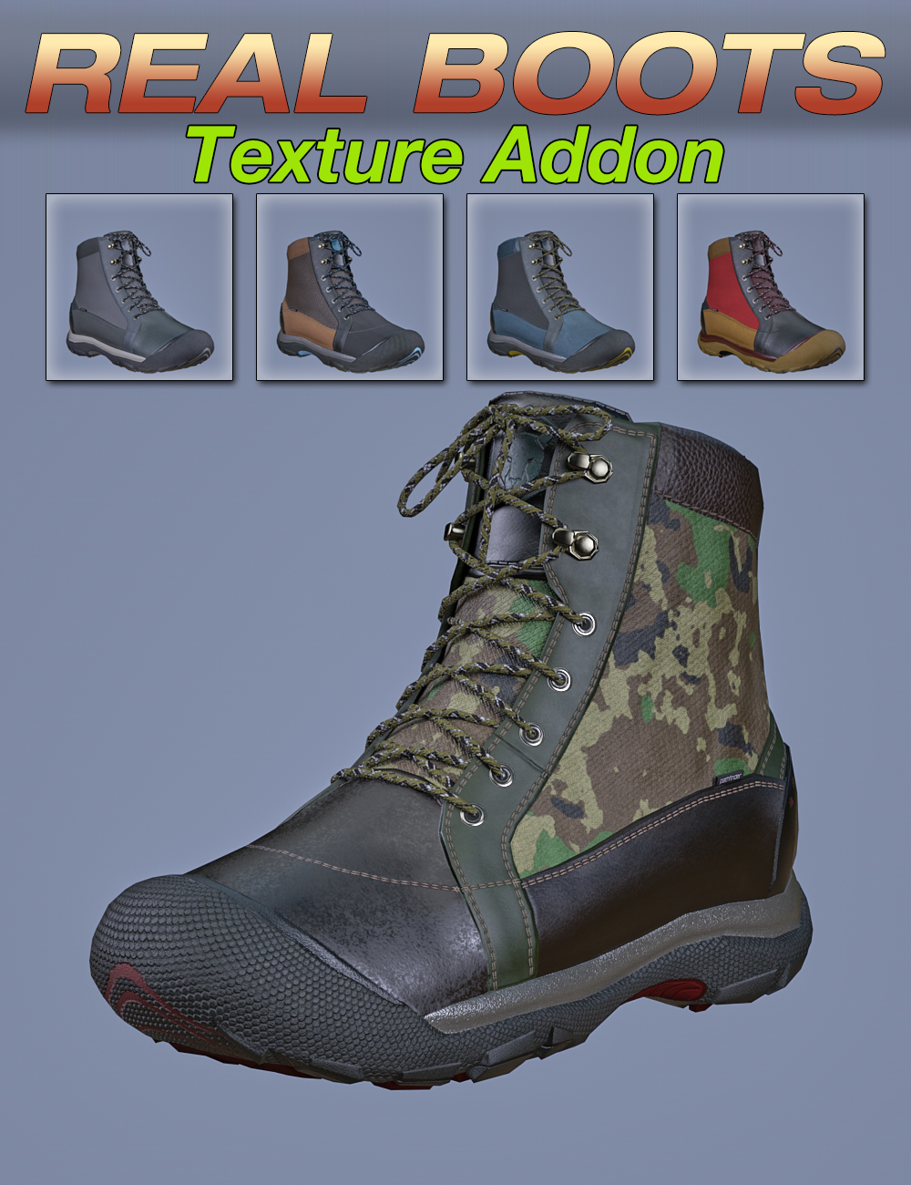 S3D Real Boots for Genesis 8 Texture Add-on by: Slide3D, 3D Models by Daz 3D