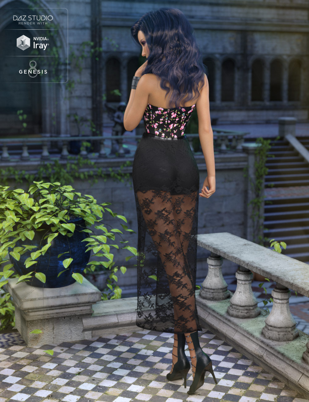 dForce Corset Skirt Outfit for Genesis 8 Female(s) by: Barbara BrundonMoonscape GraphicsSadeUmblefugly, 3D Models by Daz 3D