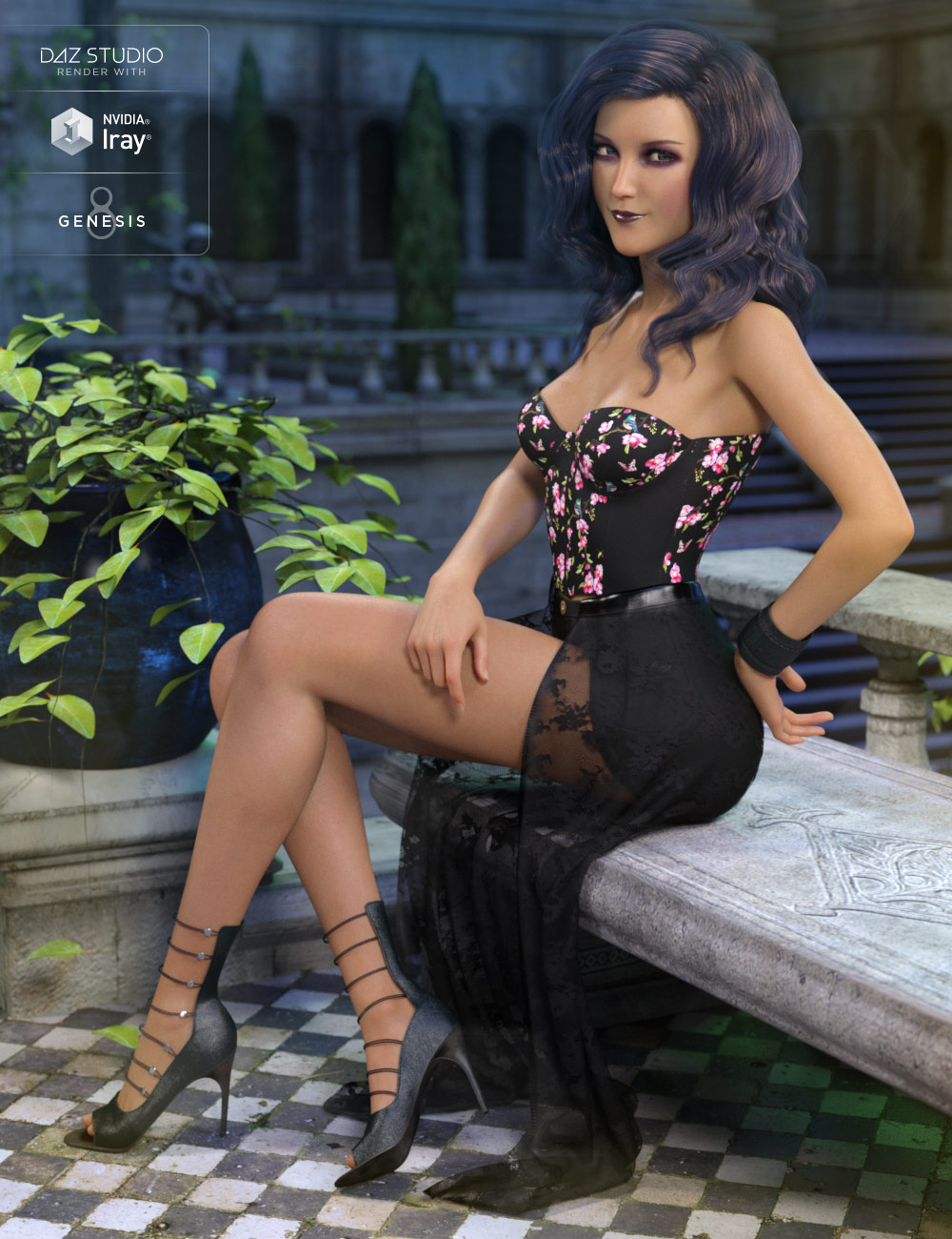 dForce Corset Skirt Outfit for Genesis 8 Female(s) by: Barbara BrundonMoonscape GraphicsSadeUmblefugly, 3D Models by Daz 3D