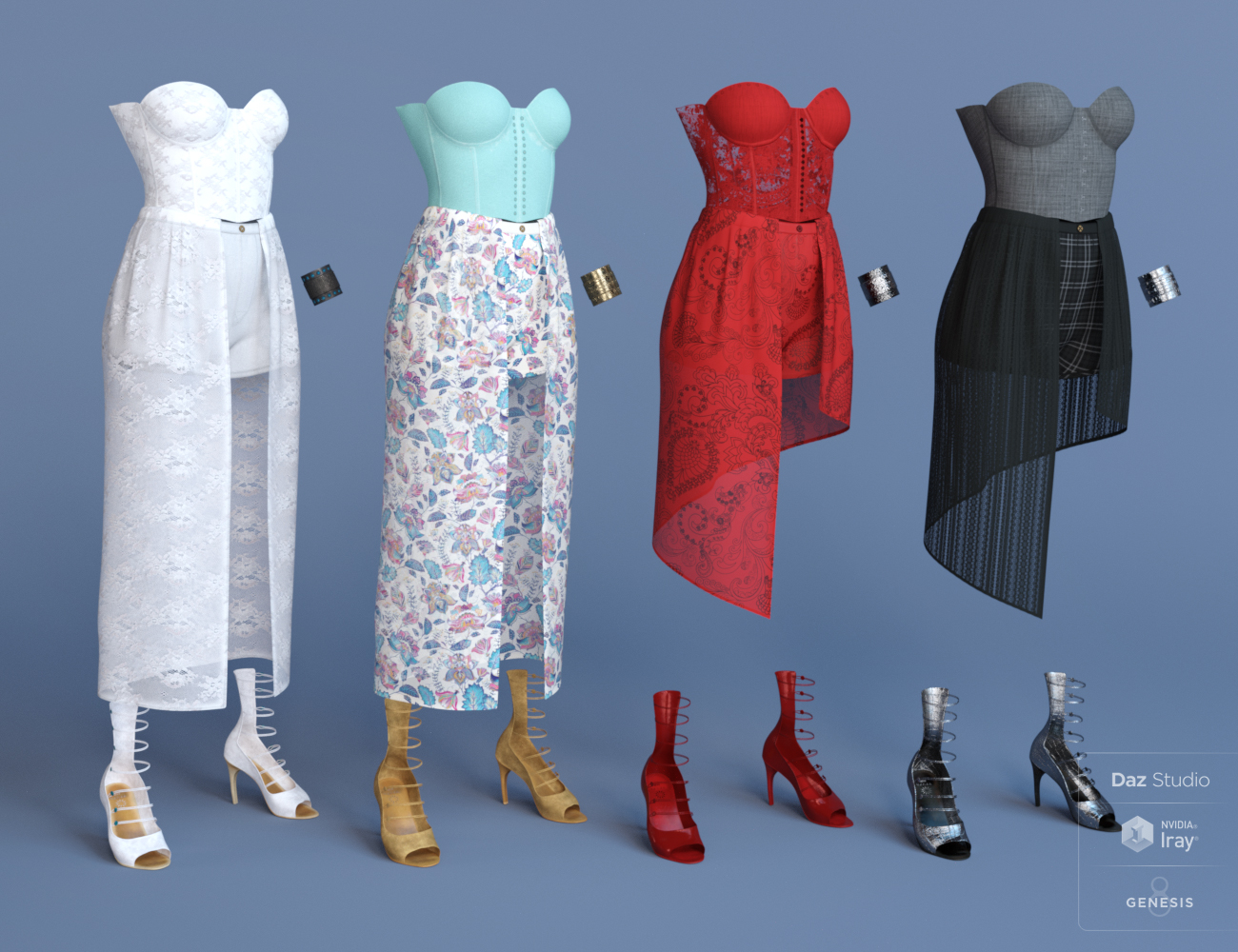 dForce Corset Skirt Outfit Textures by: Moonscape GraphicsSade, 3D Models by Daz 3D