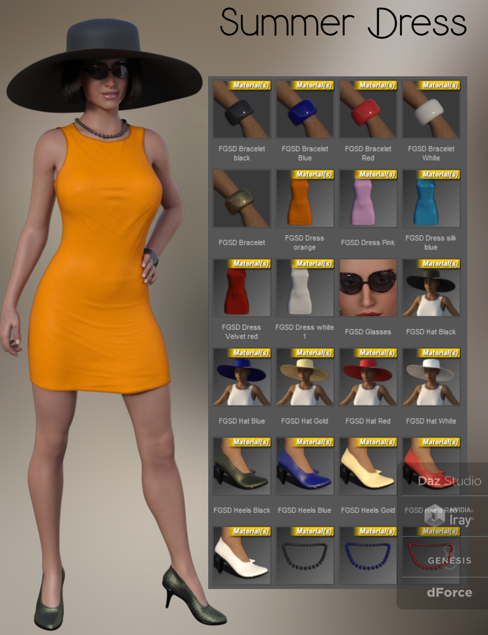 FG dForce Summer Dress for Genesis 8 Female(s) by: Fugazi1968, 3D Models by Daz 3D