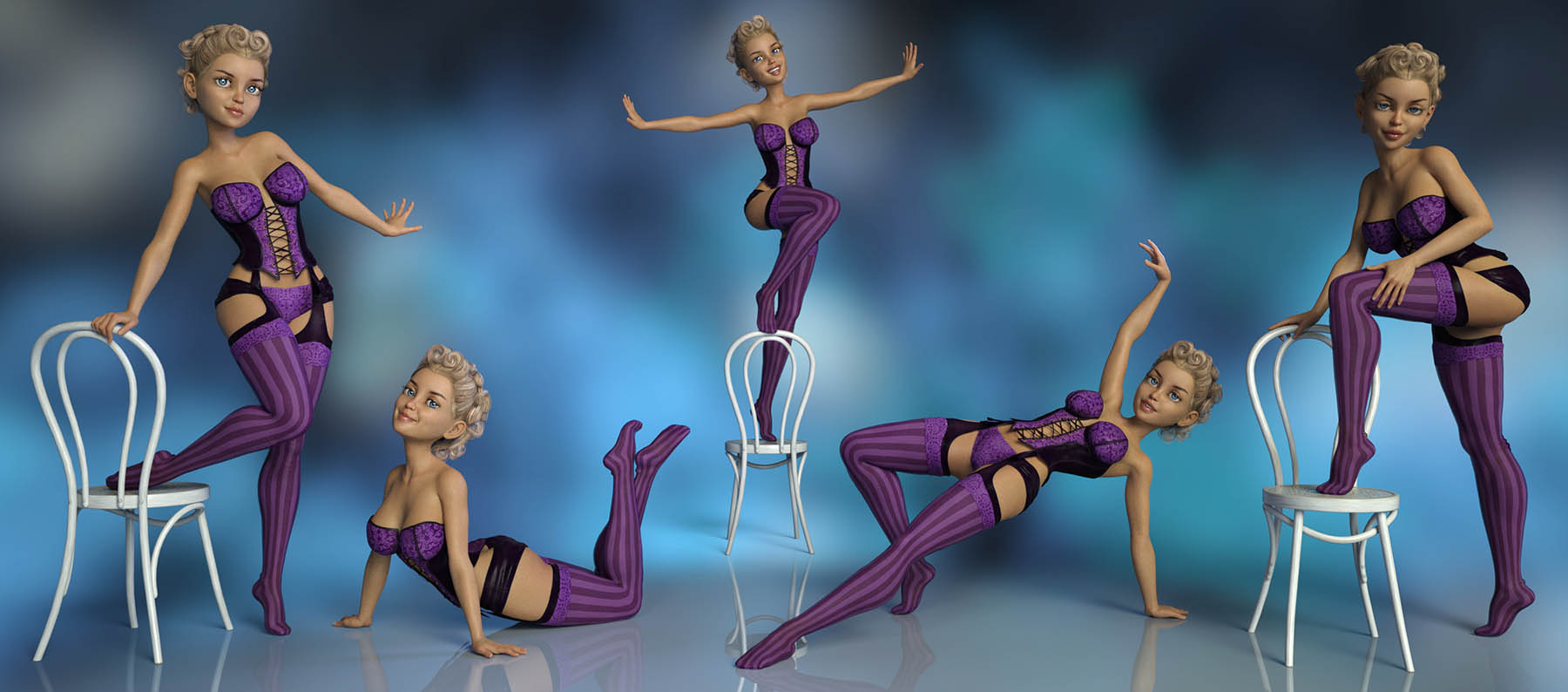 Burlesque Dance Poses for Genesis 8 Female and The Girl 8 by: Capsces Digital Ink, 3D Models by Daz 3D