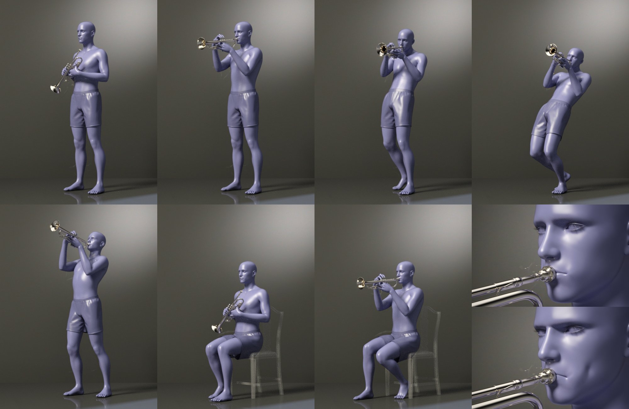 HD Trumpet and Poses for Genesis 8 by: Protozoon, 3D Models by Daz 3D