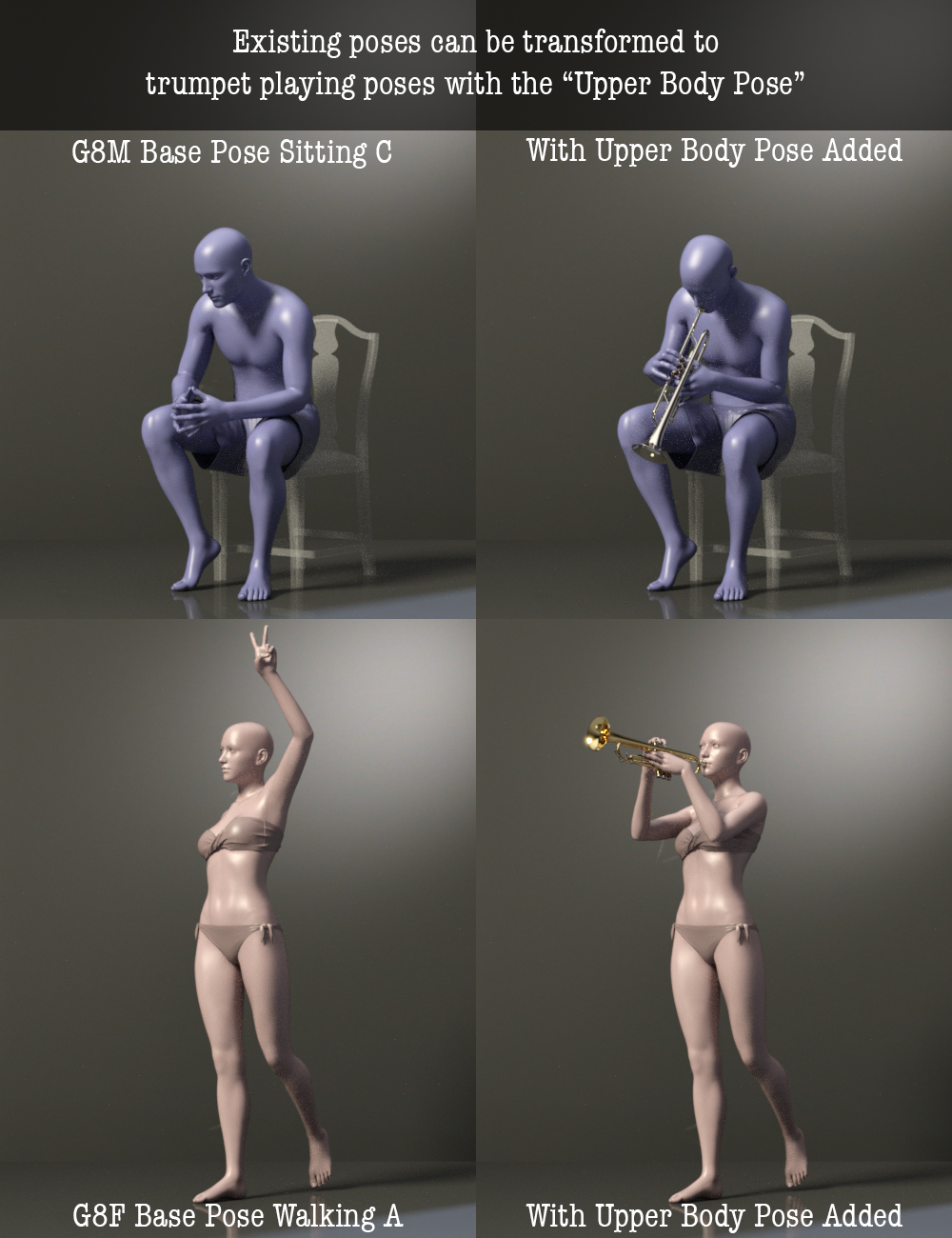 HD Trumpet and Poses for Genesis 8 HD Trumpet and Poses for Genesis 8 by: Protozoon, 3D Models by Daz 3D