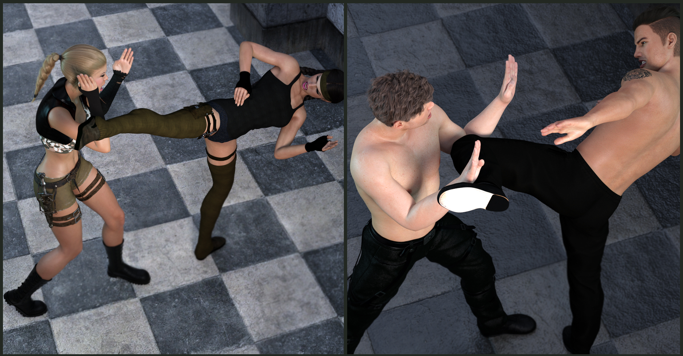 Z Fighting Series: Krav Maga - Combat Poses for Genesis 3 and 8 by: Zeddicuss, 3D Models by Daz 3D