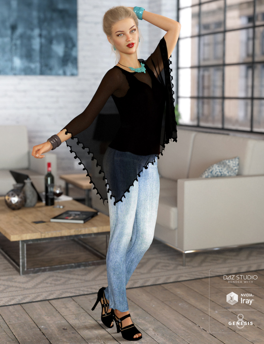 dForce Breezy Day Outfit for Genesis 8 Female(s) by: Barbara BrundonShox-DesignUmblefugly, 3D Models by Daz 3D