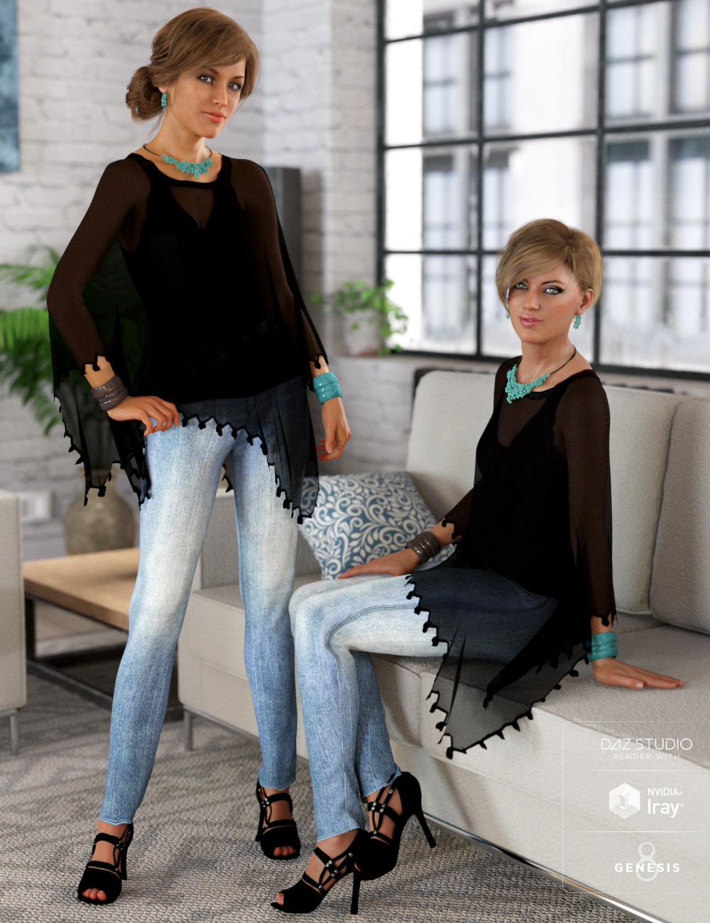 dForce Breezy Day Outfit for Genesis 8 Female(s) by: Barbara BrundonShox-DesignUmblefugly, 3D Models by Daz 3D