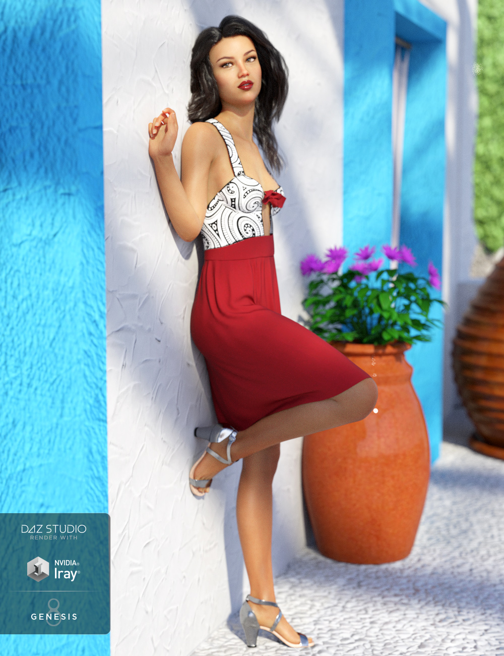 dForce Sundress and Low Heels Outfit Textures by: Moonscape GraphicsSade, 3D Models by Daz 3D