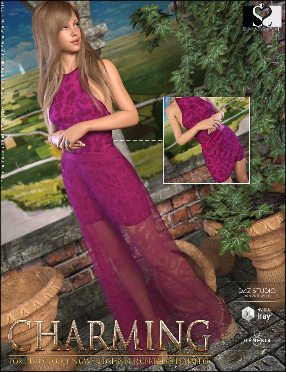 Charming Textures for dForce Gwyn Dress by: ShanasSoulmate, 3D Models by Daz 3D