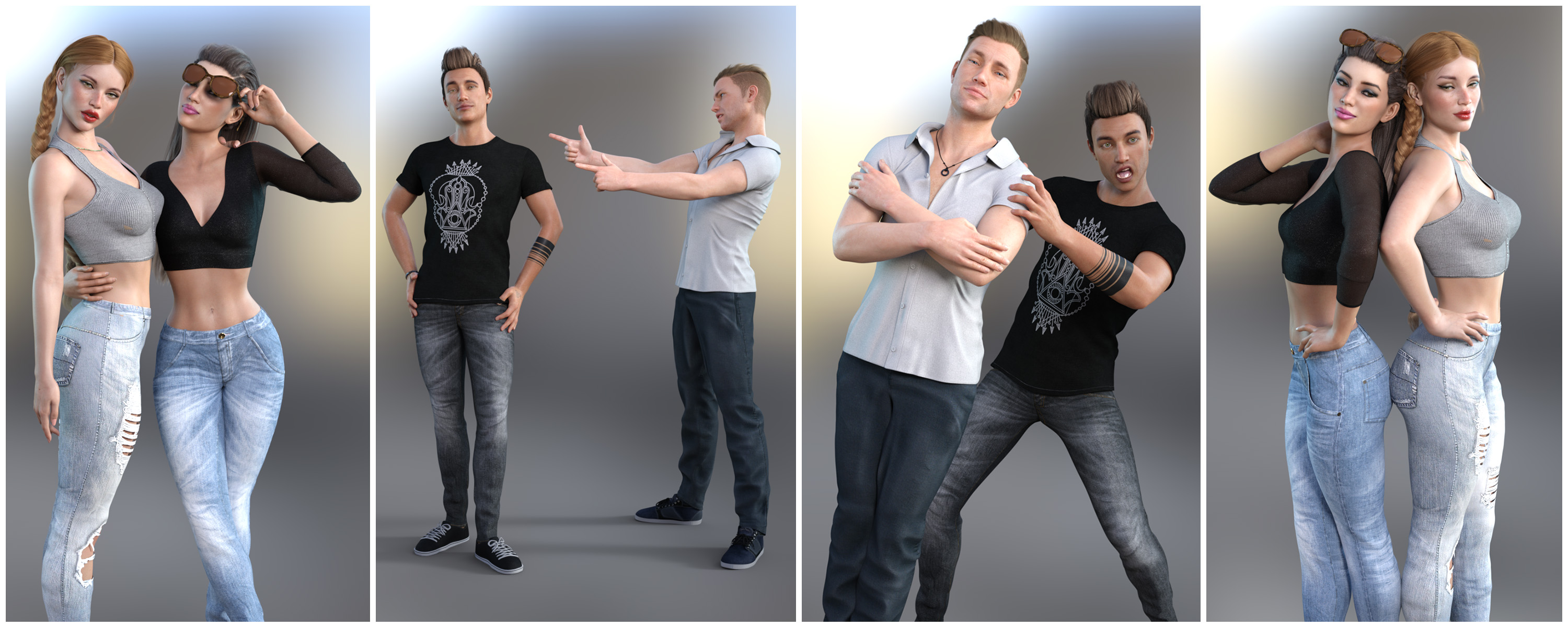 Z Best Friends - Couple Poses for Genesis 3 and 8 by: Zeddicuss, 3D Models by Daz 3D