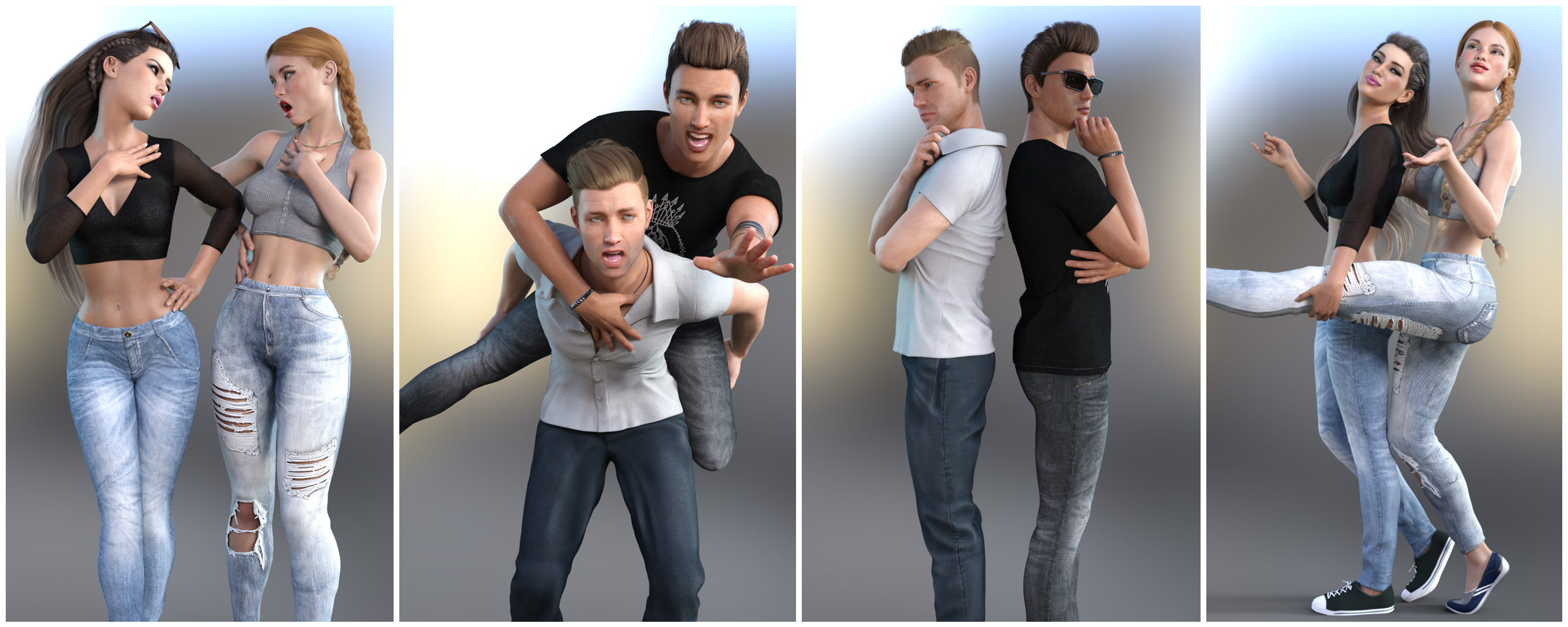 Z Best Friends - Couple Poses for Genesis 3 and 8 by: Zeddicuss, 3D Models by Daz 3D