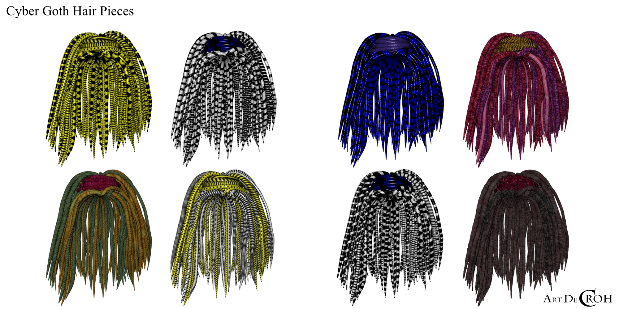 Cyber Goth Hair Pieces for Genesis 8 Female(s) by: Art-de-Croh, 3D Models by Daz 3D