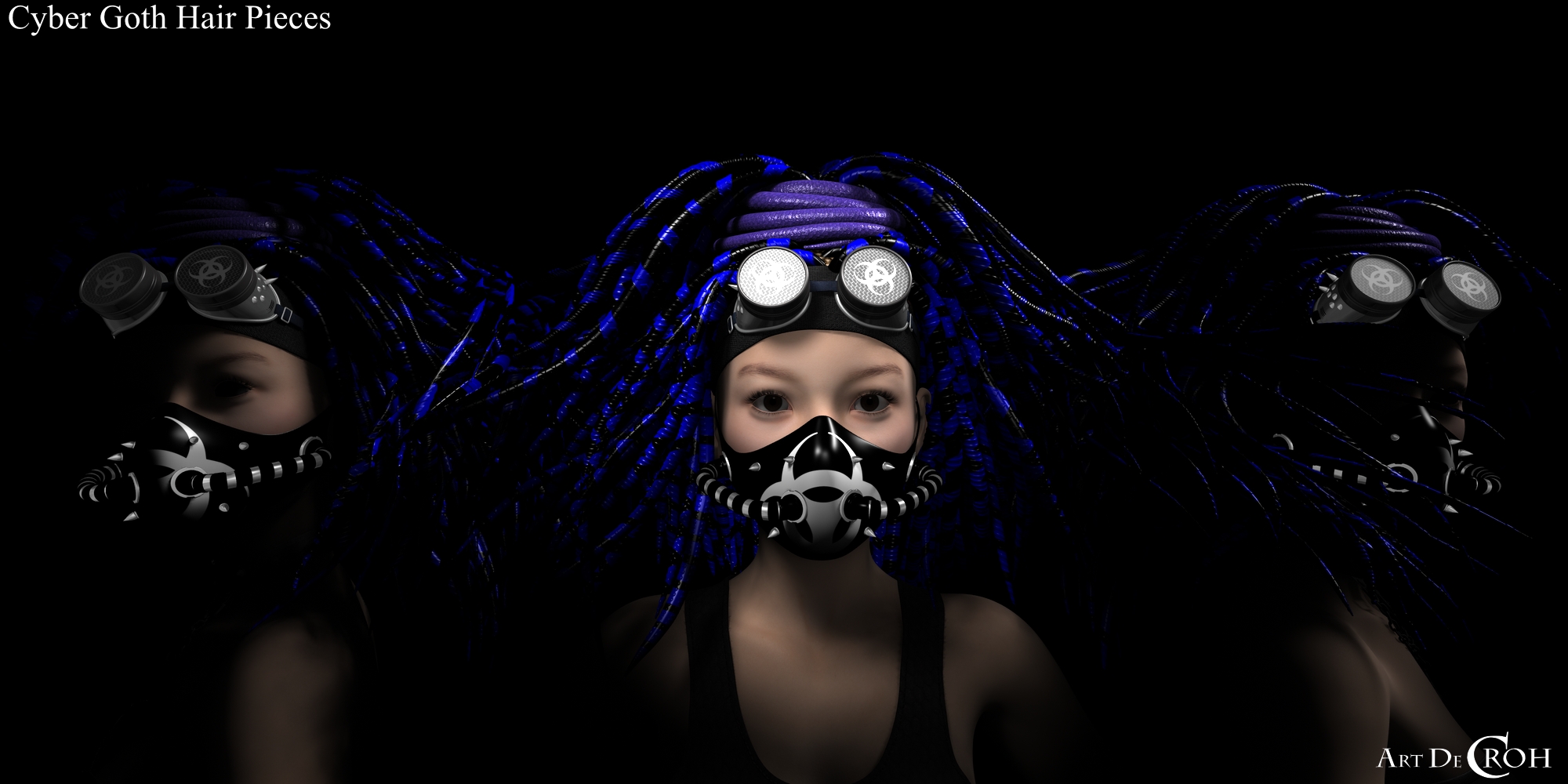 Cyber Goth Hair Pieces for Genesis 8 Female(s) by: Art-de-Croh, 3D Models by Daz 3D