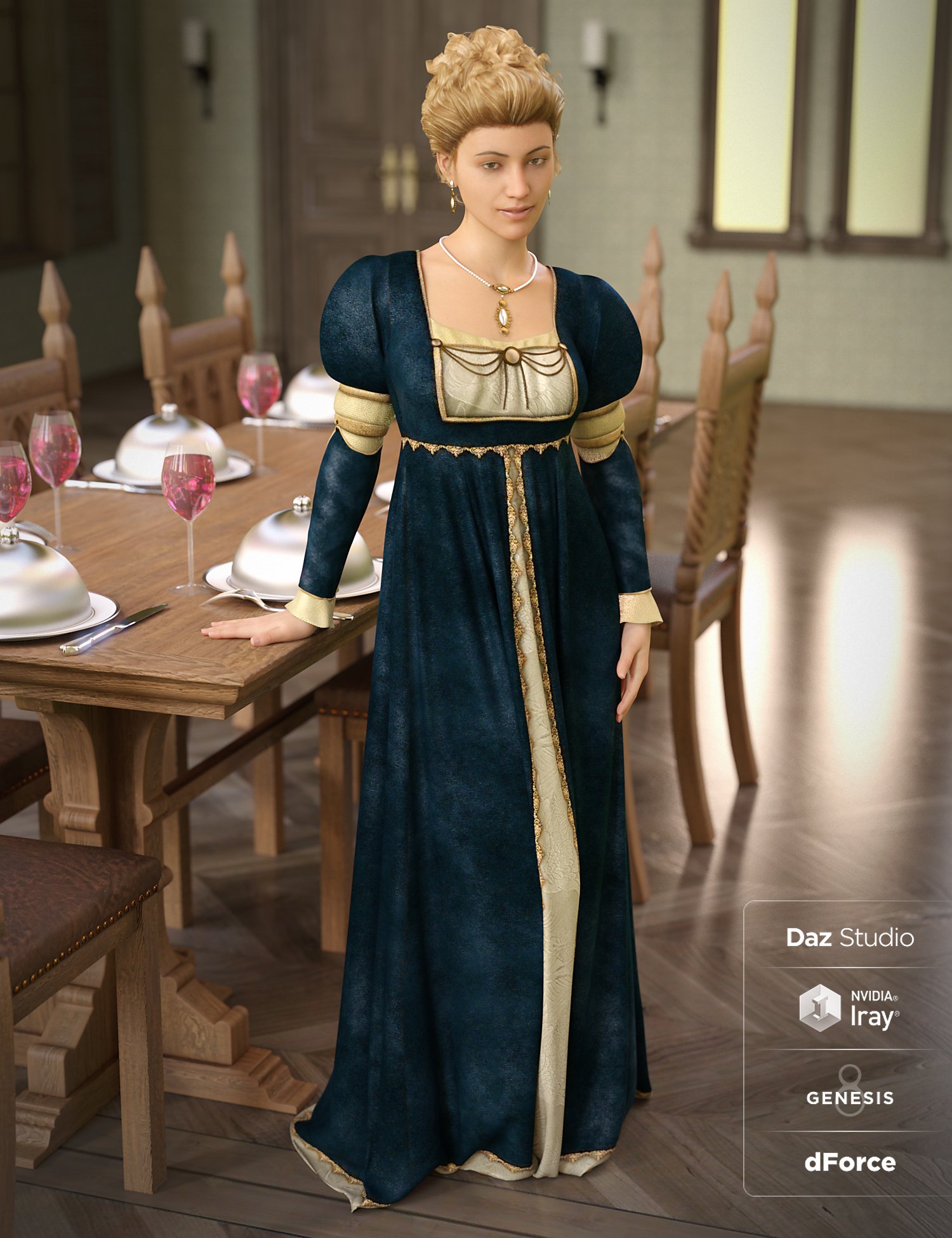 dForce Renaissance Dress for Genesis 8 Female(s) by: Ravenhair, 3D Models by Daz 3D
