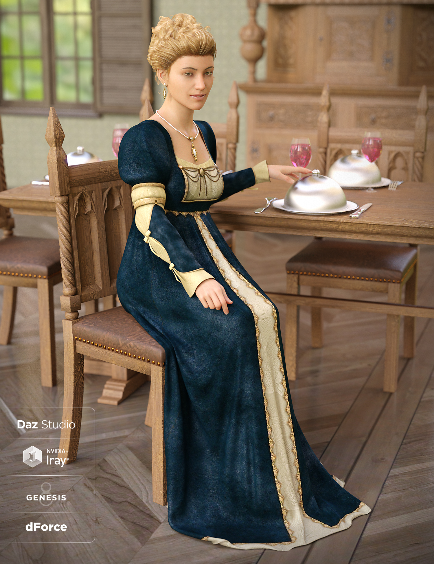 dForce Renaissance Dress for Genesis 8 Female(s) by: Ravenhair, 3D Models by Daz 3D
