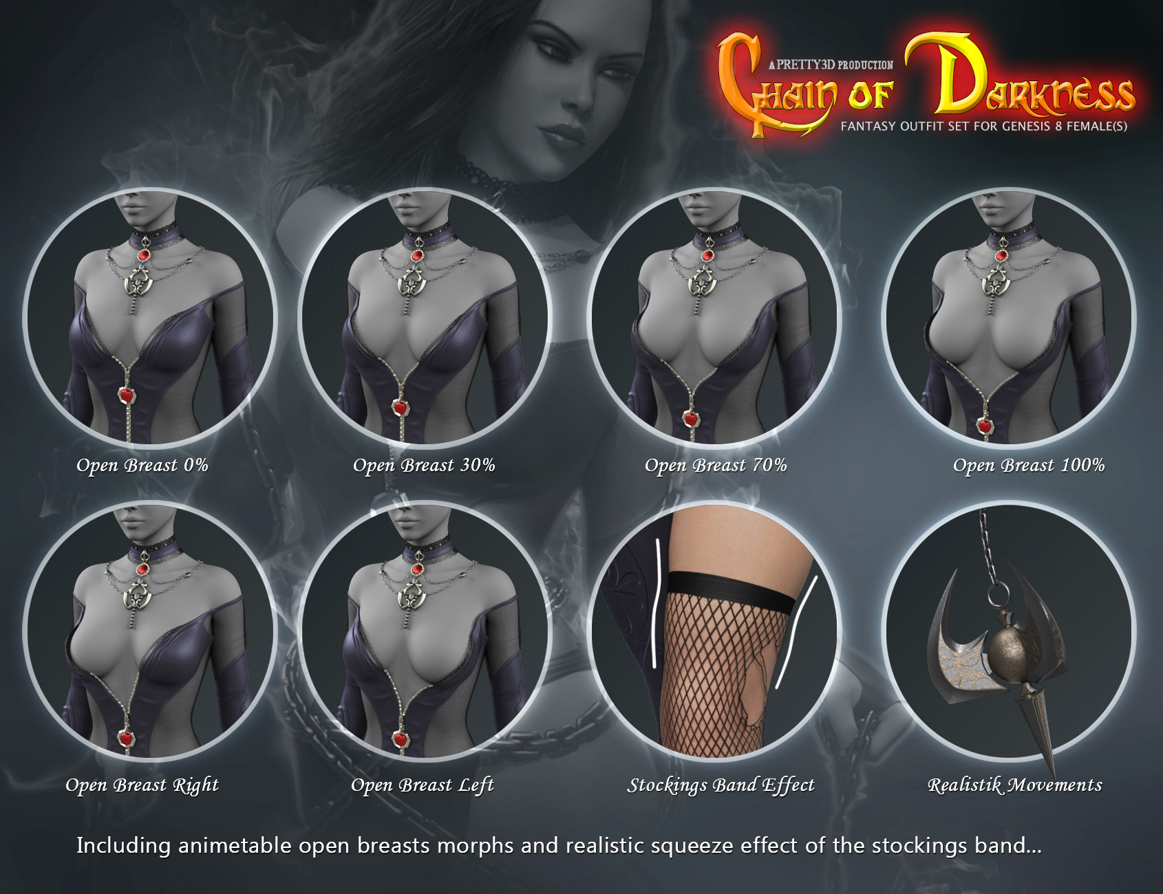 Chain of Darkness Outfit for Genesis 8 Female(s) by: Pretty3D, 3D Models by Daz 3D