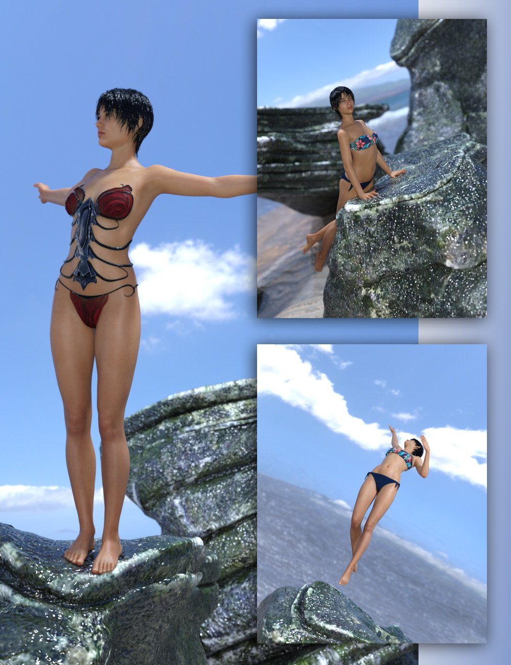 Swimming and Shoreline Poses for Genesis 3 Female and Genesis 8 Female by: RiverSoft Art, 3D Models by Daz 3D