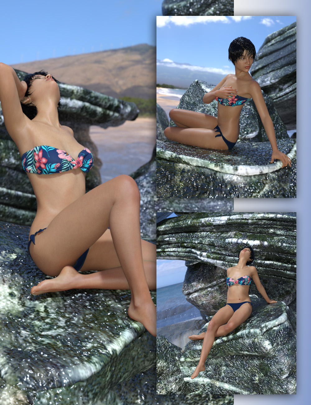 Swimming and Shoreline Poses for Genesis 3 Female and Genesis 8 Female by: RiverSoft Art, 3D Models by Daz 3D