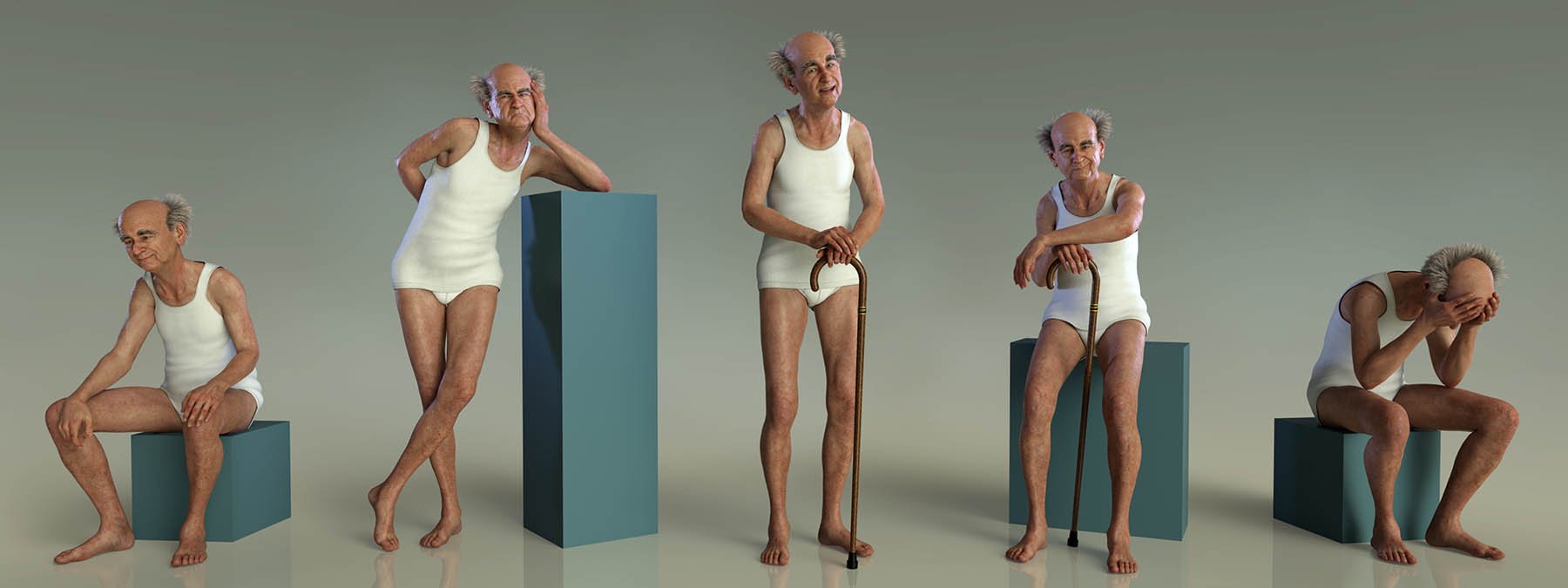 Old Man Poses and Walking Cane for Floyd 8 by: Capsces Digital Ink, 3D Models by Daz 3D