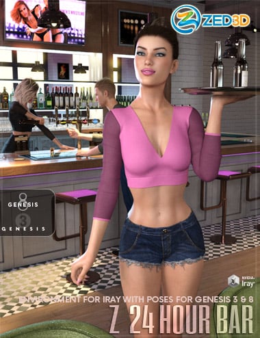 Z 24 Hour Bar - Environment with Poses for Genesis 3 and 8 by: Zeddicuss, 3D Models by Daz 3D