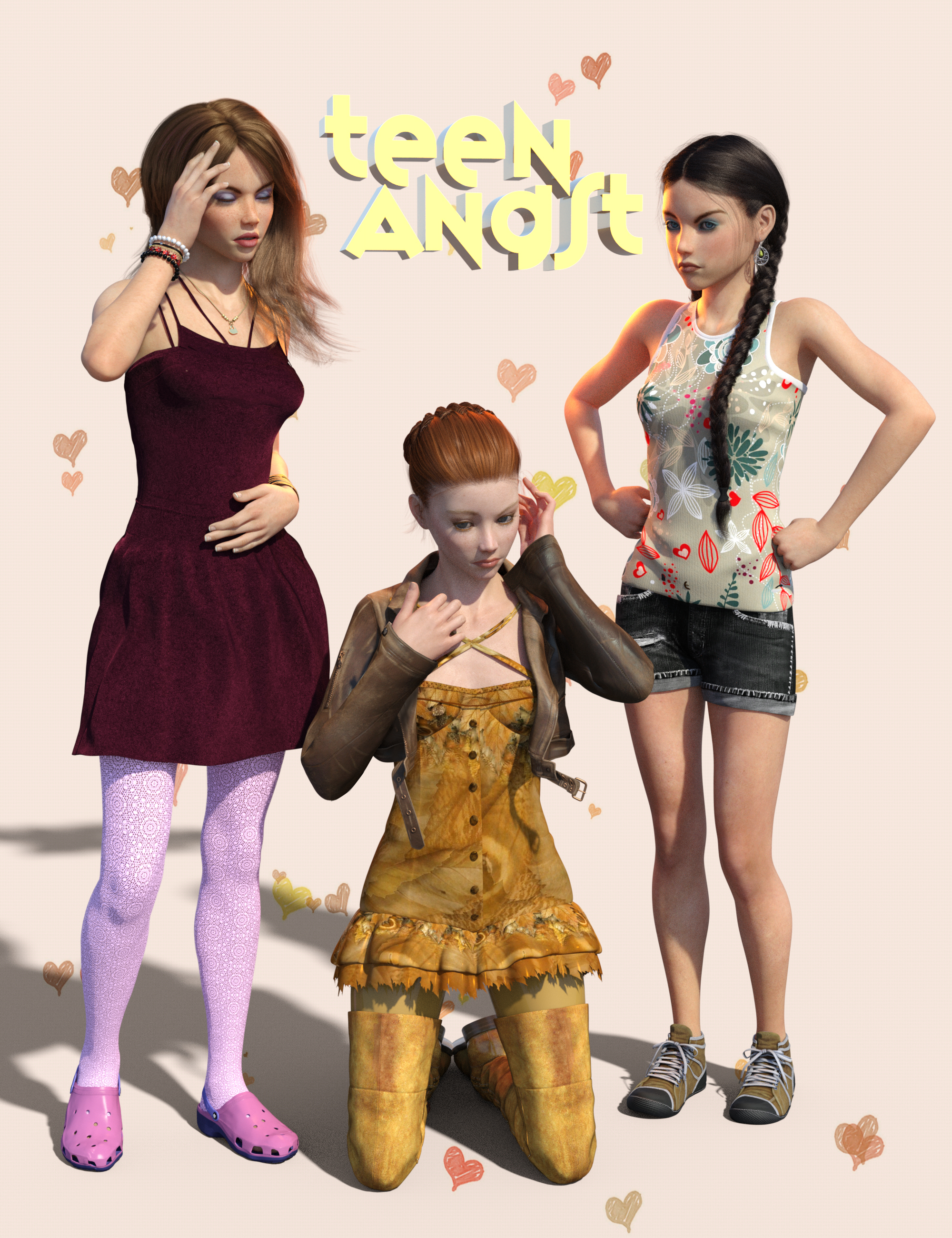 Teen Angst Poses and Expressions for Teen Kaylee 8 and Teen Josie 8 by: Canary3d, 3D Models by Daz 3D