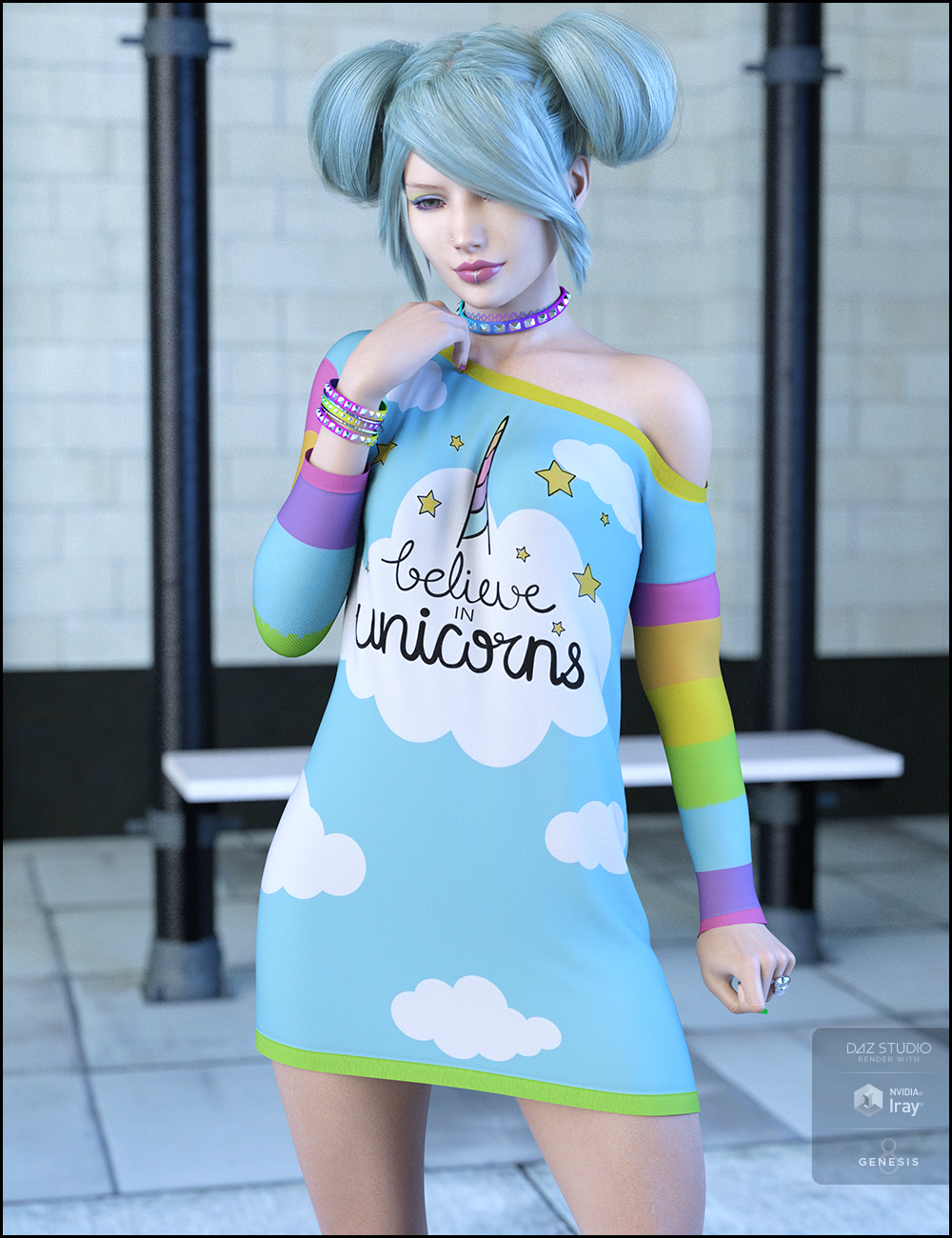 dForce Attitude Dress Kawaii Textures by: JessaiiDemonicaEvilius, 3D Models by Daz 3D