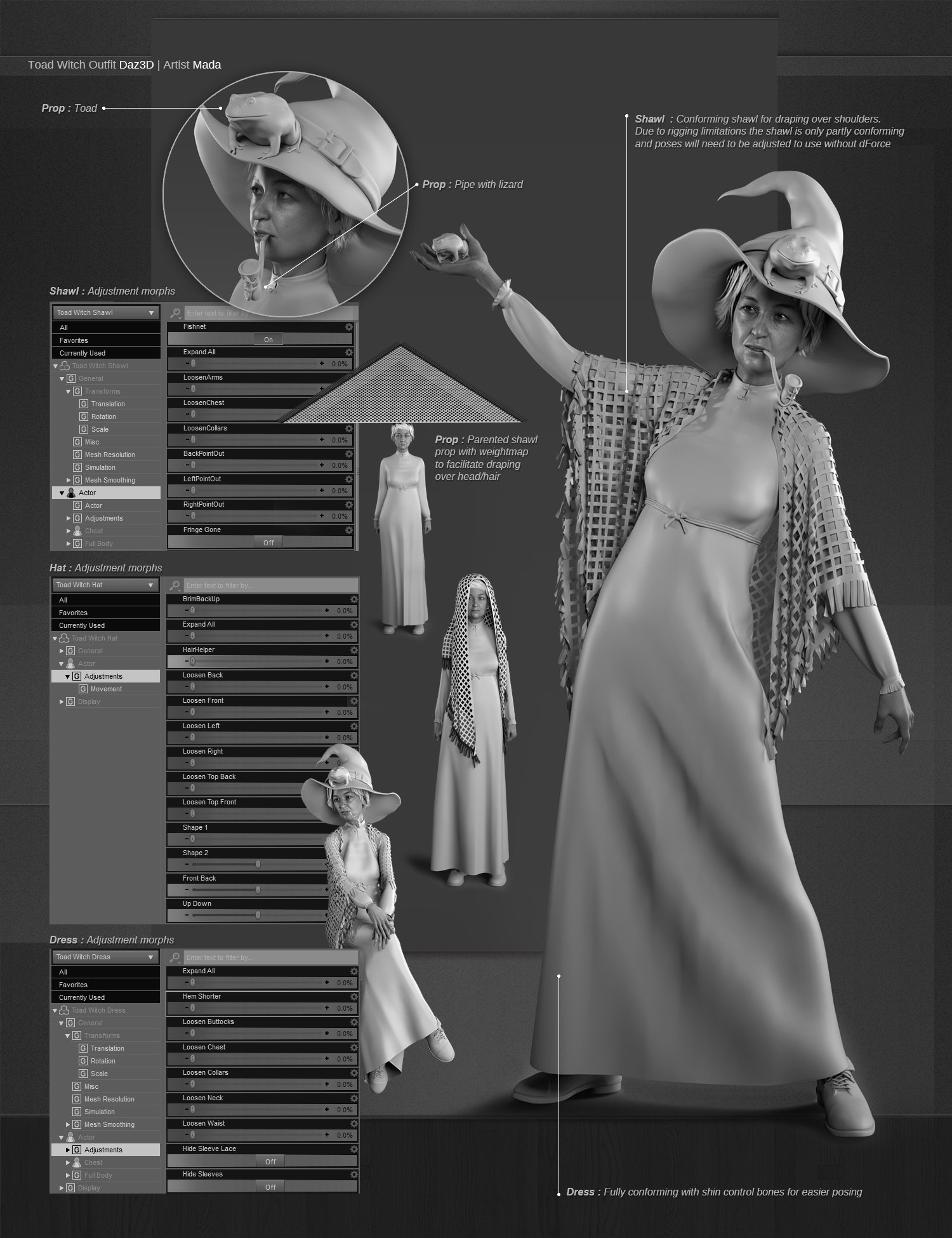 dForce Toad Witch Outfit for Genesis 8 Female(s) by: SadeMadaMoonscape Graphics, 3D Models by Daz 3D