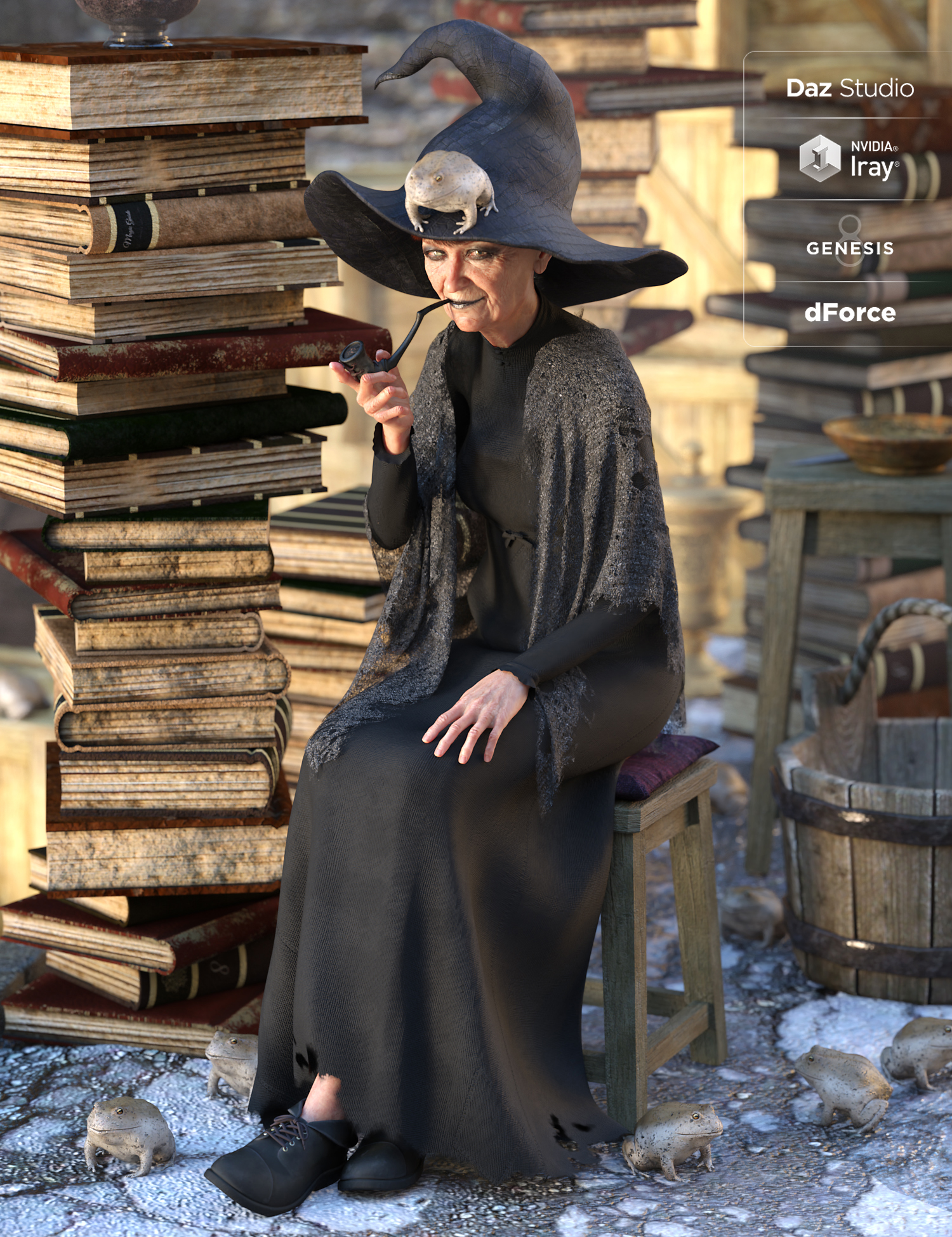 dForce Toad Witch Outfit for Genesis 8 Female(s) by: SadeMadaMoonscape Graphics, 3D Models by Daz 3D