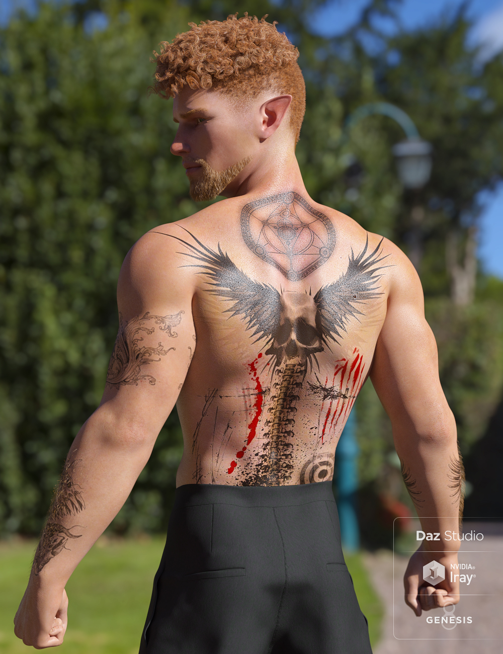 Angelic-Fallen LIE Tattoo Overlays for Genesis 8 Male by: Darwins Mishap(s), 3D Models by Daz 3D