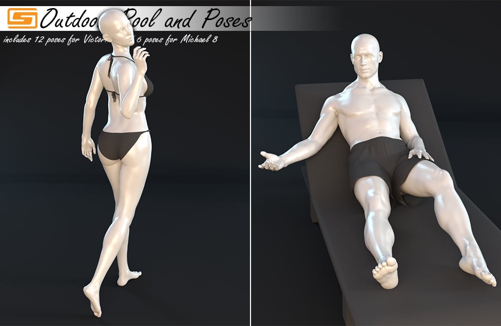 Outdoor Pool and Poses for Victoria 8 and Michael 8 by: Sedor, 3D Models by Daz 3D