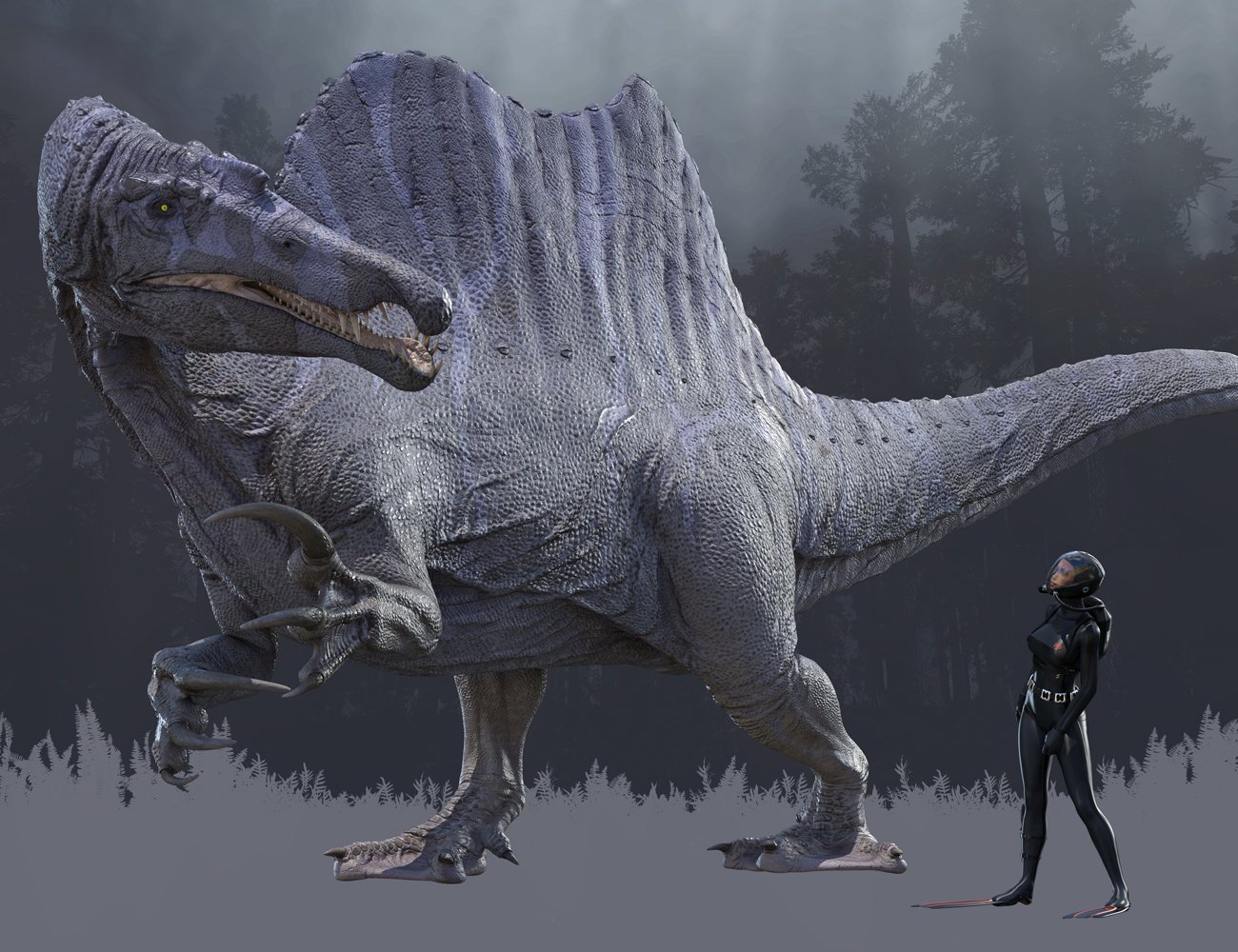 HH Spinosaurus and Prey by: Herschel Hoffmeyer, 3D Models by Daz 3D