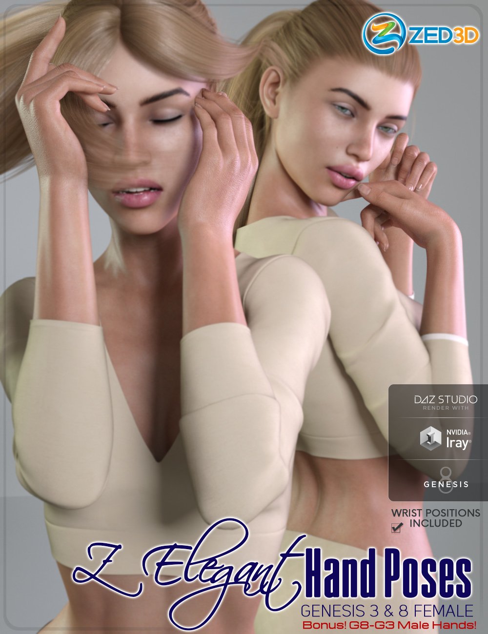 Z Elegant Hand Poses for Genesis 3 and 8 Female and Male by: Zeddicuss, 3D Models by Daz 3D
