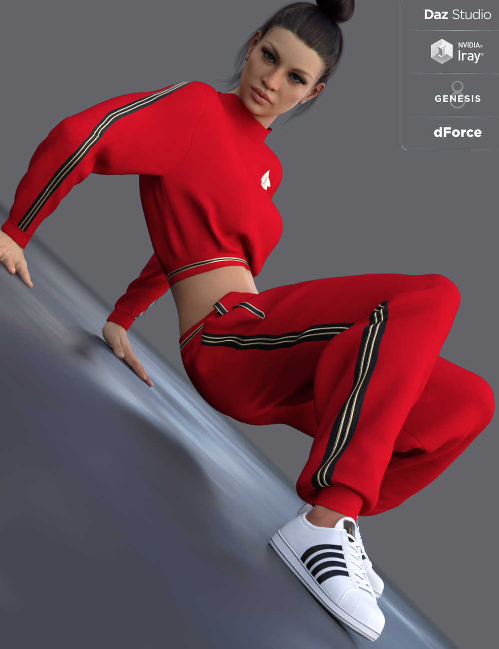 dForce Sporty Babe Outfit for Genesis 8 Female(s) by: Nikisatez, 3D Models by Daz 3D