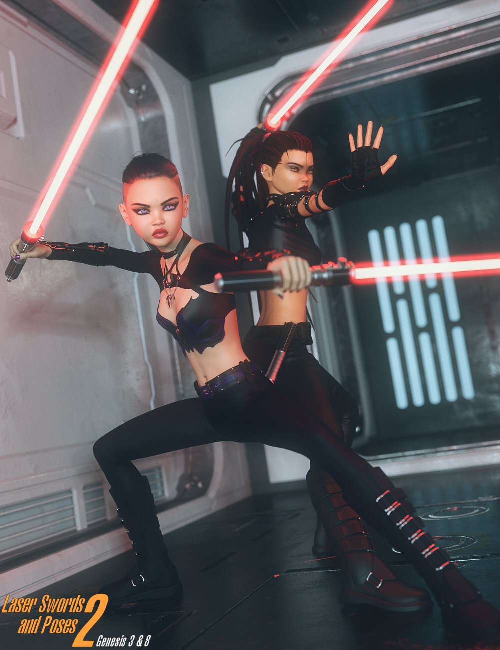 Laser Swords and Poses 2 for Genesis 3 and 8 by: Mattymanx, 3D Models by Daz 3D