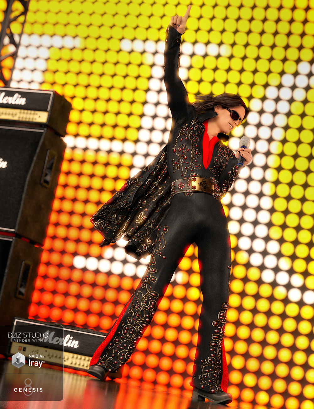 dForce King of Rock n Roll Outfit for Genesis 8 Male(s) by: ArienLyrra Madril, 3D Models by Daz 3D