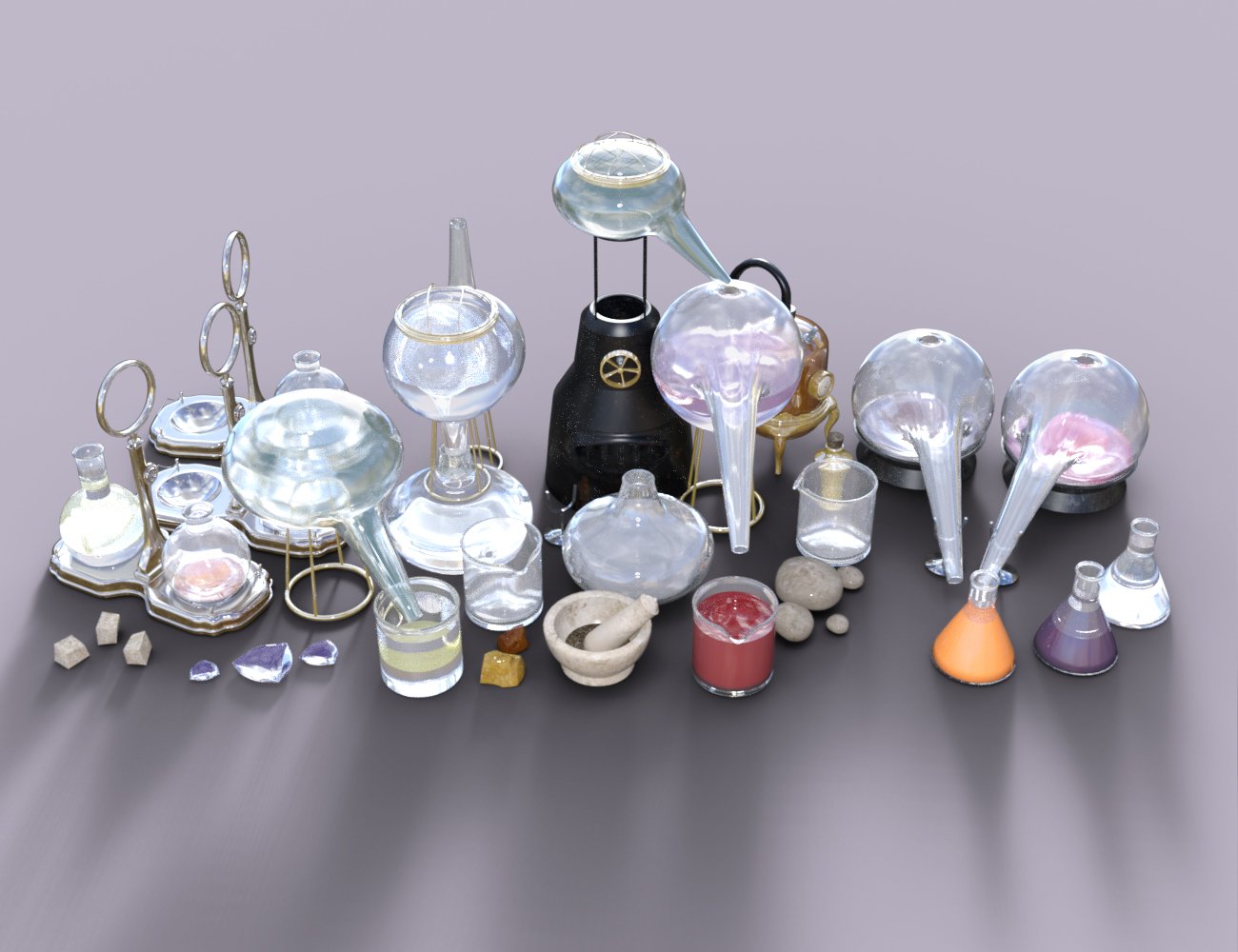 Steampunk Alchemy Set by: Phantasmagorical Scenes, 3D Models by Daz 3D